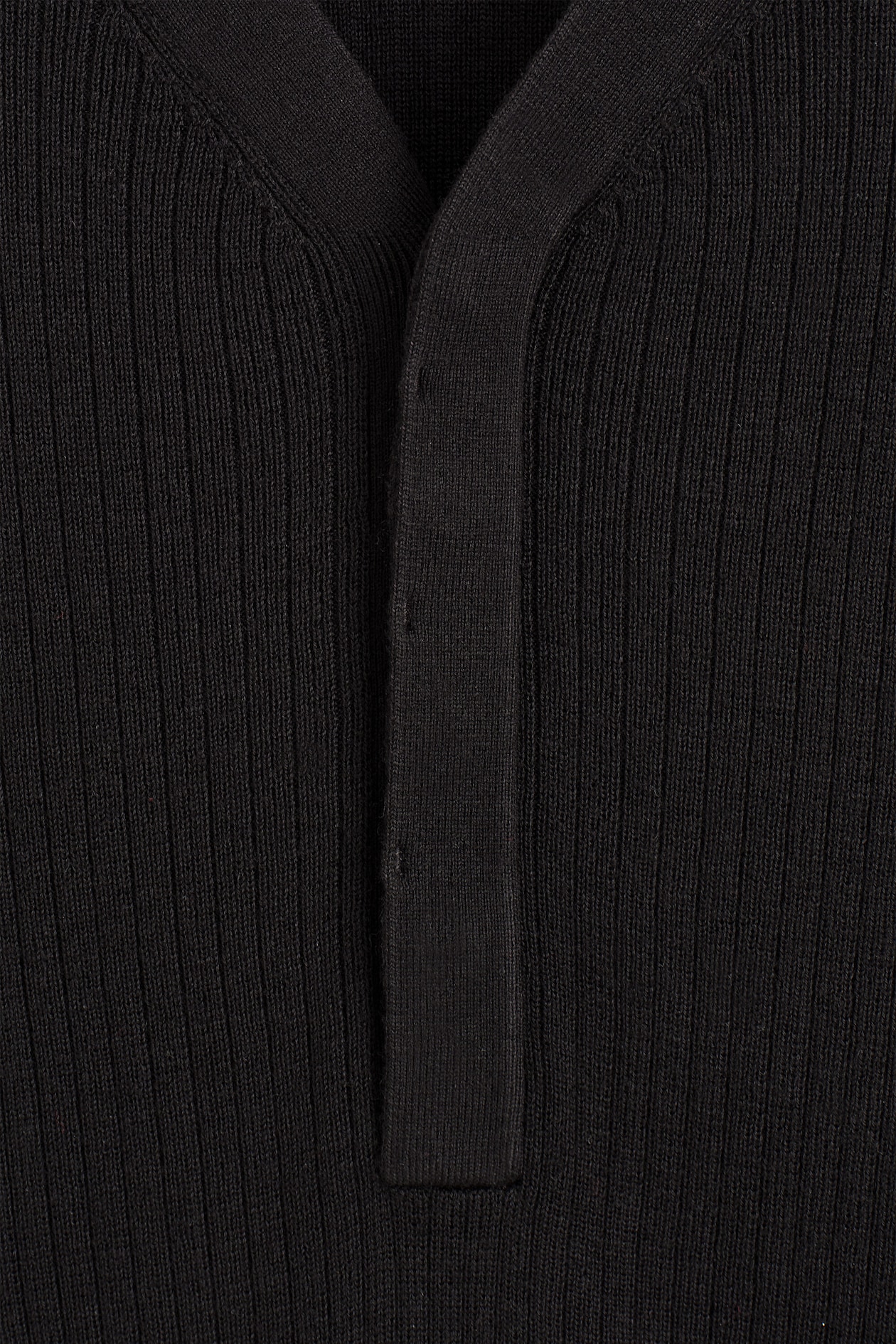 MERINO-LYOCELL RIBBED-KNIT HENLEY TOP — BLACK