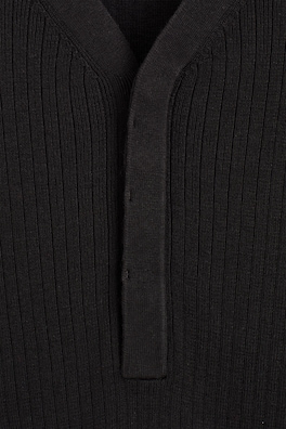 MERINO-LYOCELL RIBBED-KNIT HENLEY TOP — BLACK 6