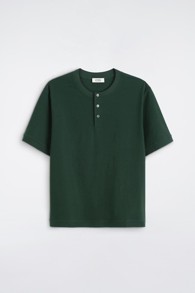 Contrast-Tipped Cotton-Piqué Henley Top