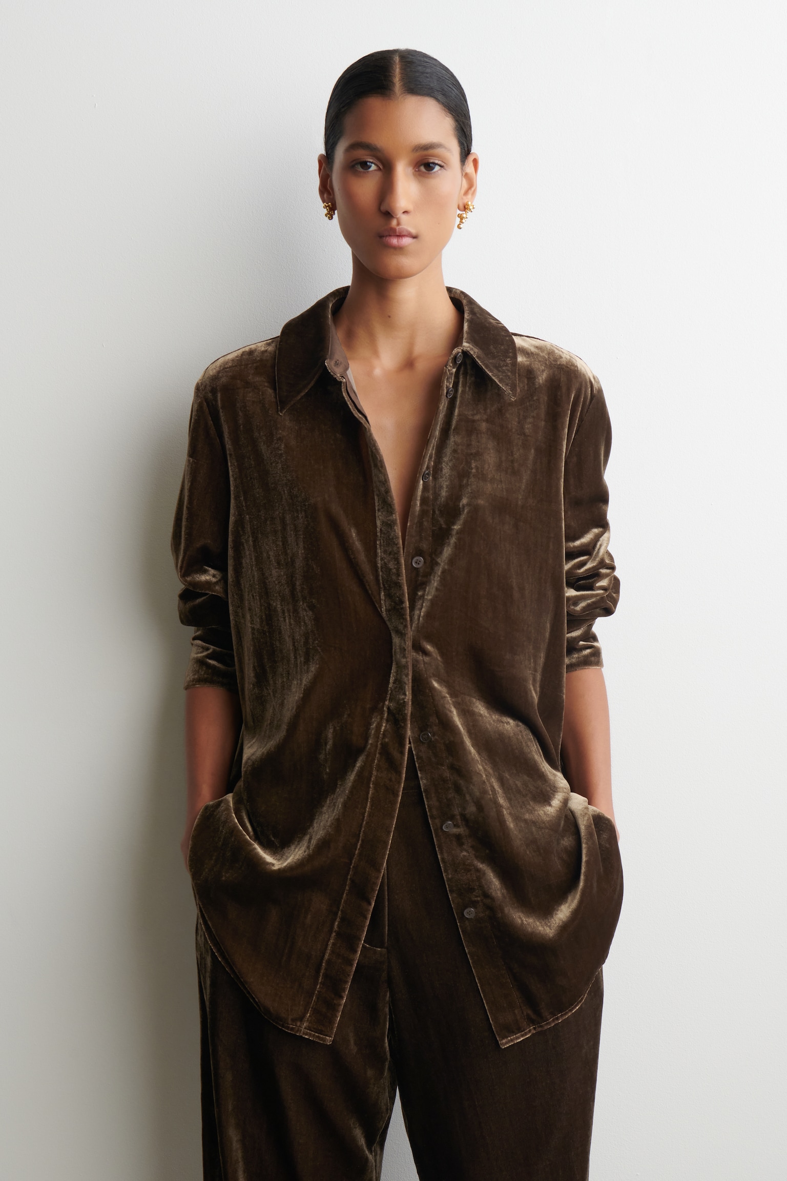 VELVET SHIRT - BROWN/BLACK