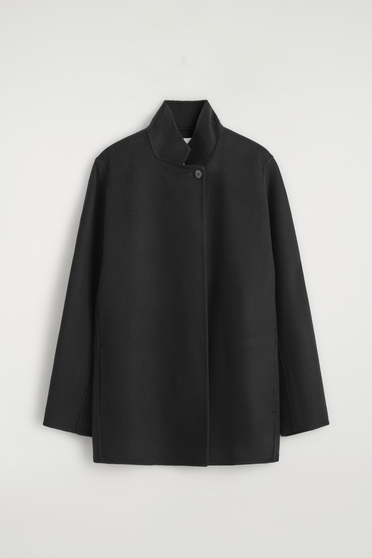 DOUBLE-FACED CASHMERE MOCK-NECK JACKET — BLACK