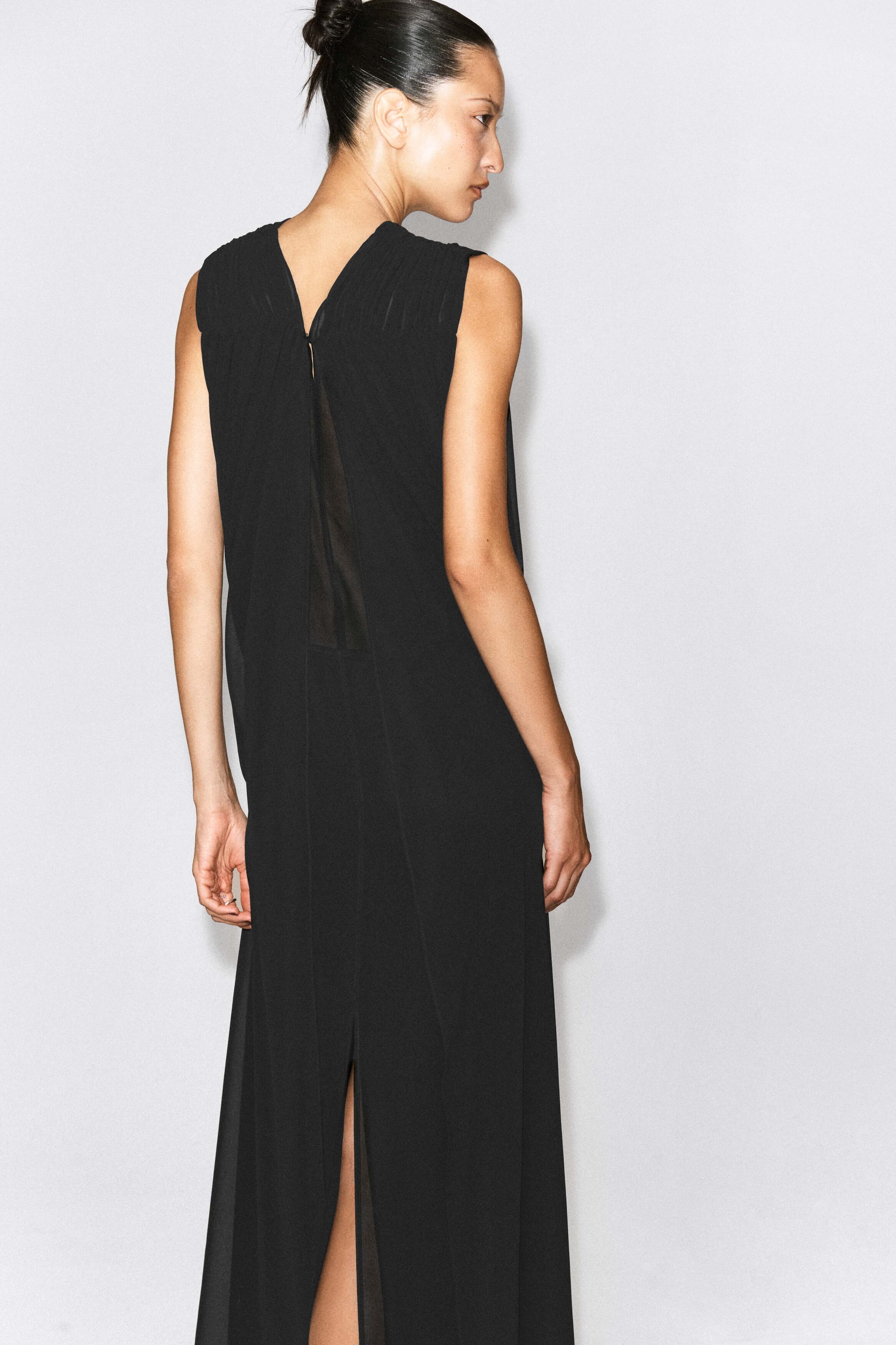 DRAPED GATHERED CHIFFON MAXI DRESS - thumbnail 3