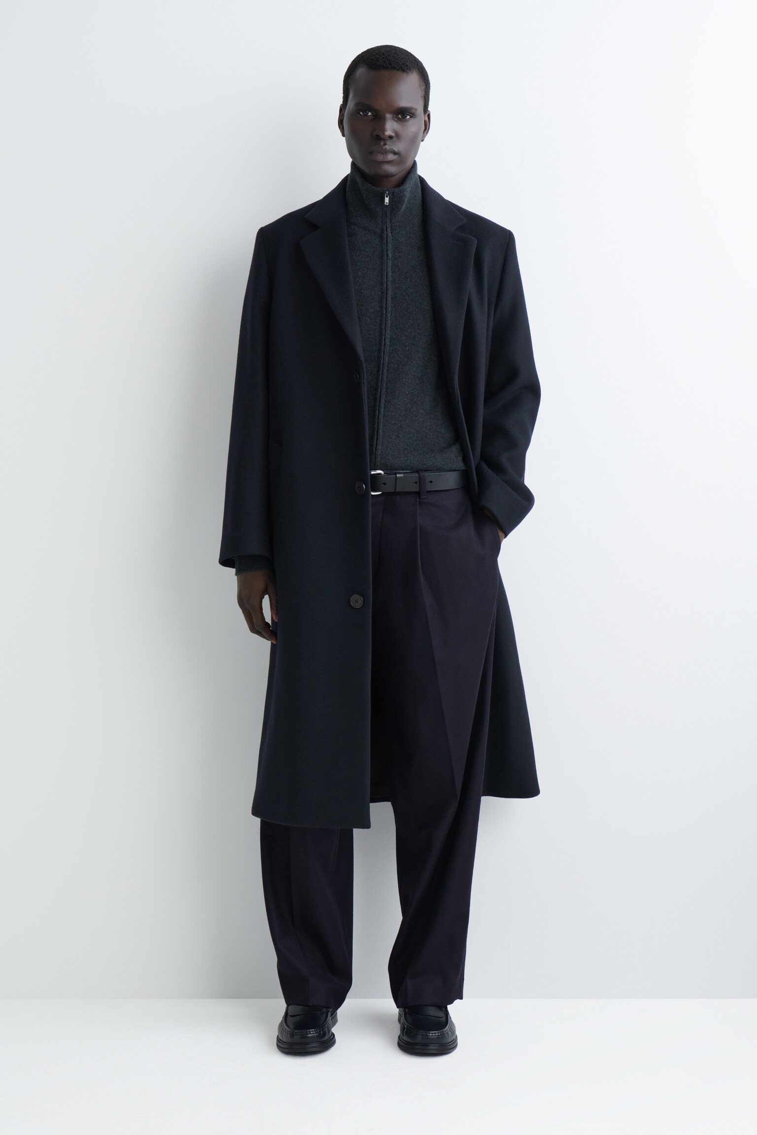 מכנסי צמר רחבים בגזרה ישרה - כחול כהה/כחול כהה - 1