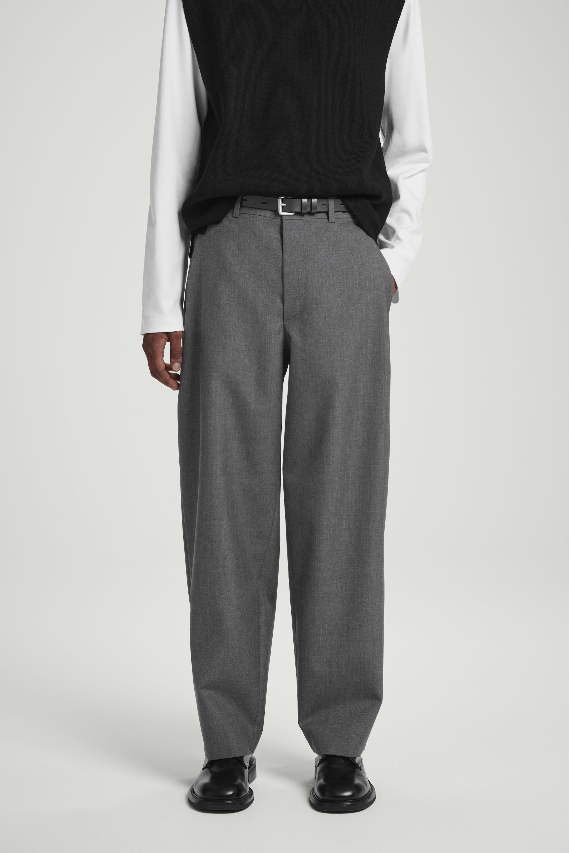 TAPERED WOOL-HOPSACK TROUSERS