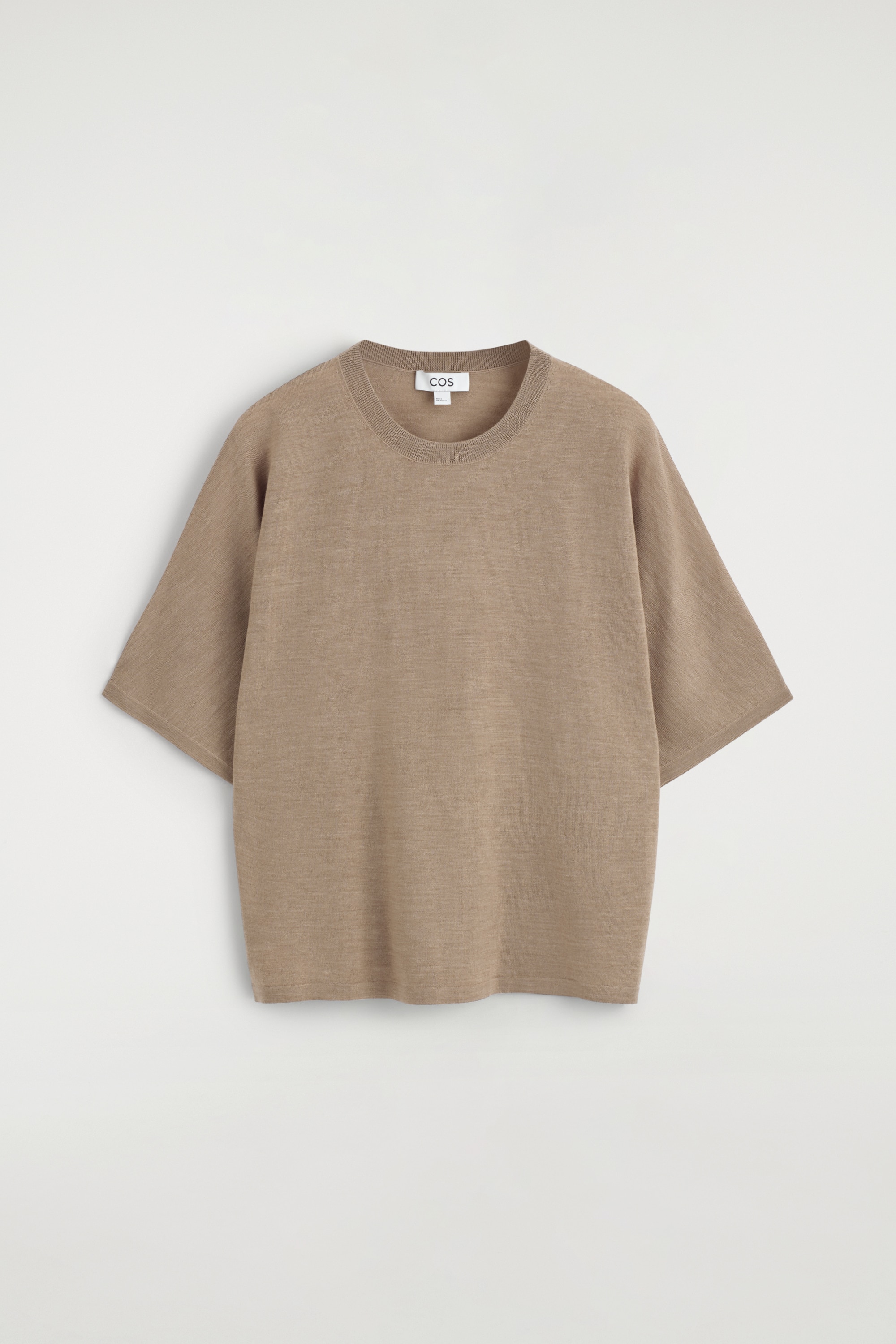 T-SHIRT IN LANA MERINO LAVORATA A MAGLIA - MARRONE CHIARO MÉLANGE/BLU NAVY/BLU COBALTO
