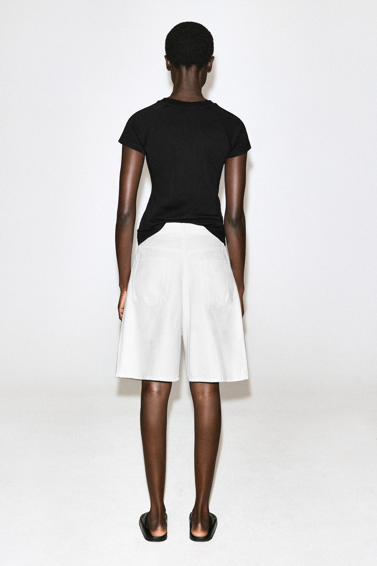 WIDE-LEG DENIM SHORTS — WHITE