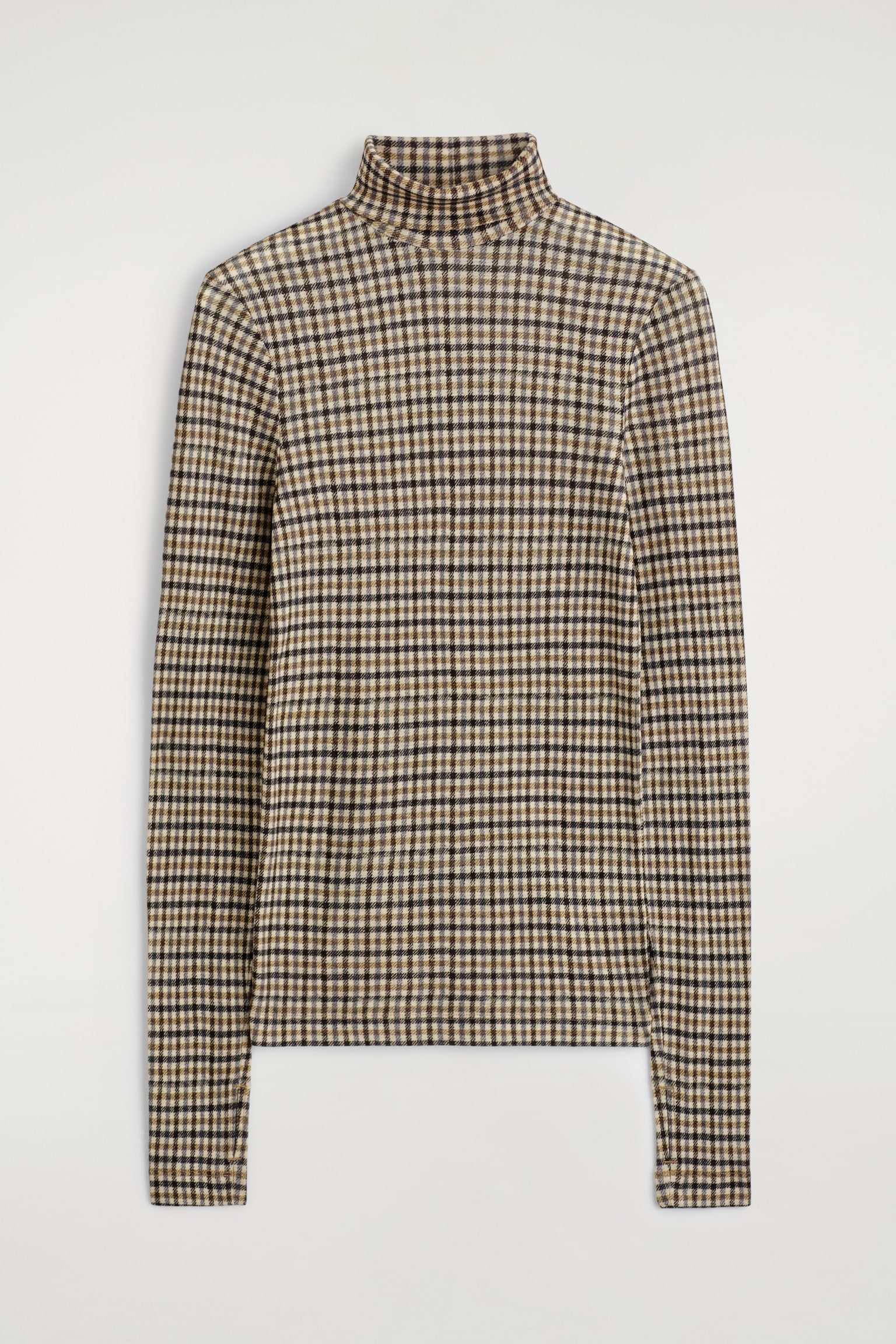 MERINO WOOL HIGH-NECK TOP - BEIGE / CHECKED/DARK BROWN/BLUE / CHECKED/NAVY/LIGHT-BEIGE MÉLANGE/BURGUNDY MÉLANGE/DARK-GREEN MÉLANGE/LIGHT BLUE - 2