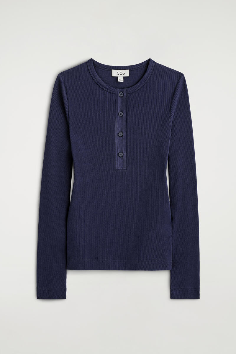Ribbed Cotton Henley Top
