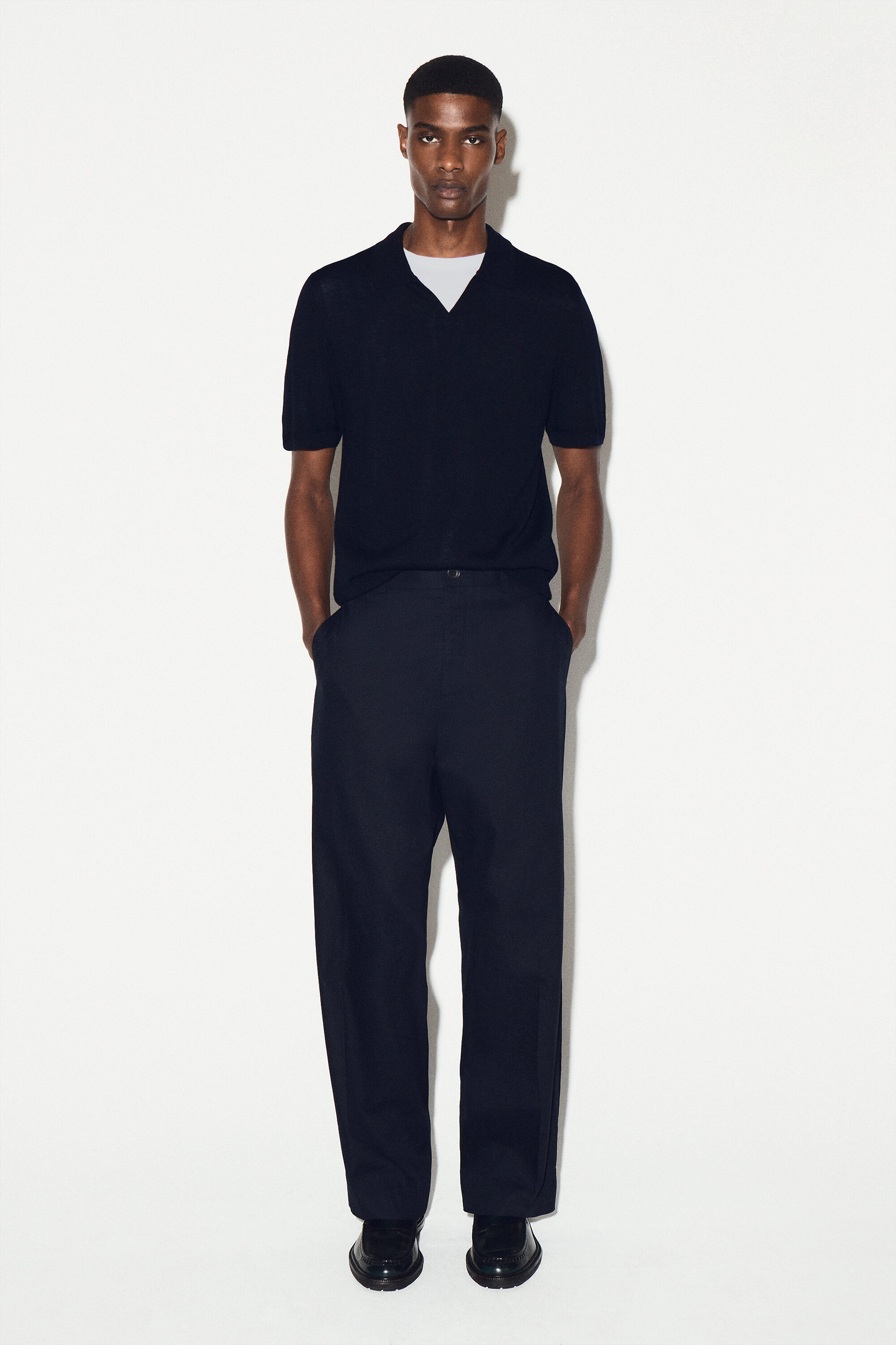 OPEN-COLLAR MERINO WOOL POLO SHIRT - NAVY | COS US