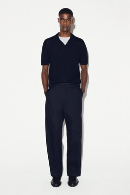OPEN-COLLAR MERINO WOOL POLO SHIRT — NAVY 7