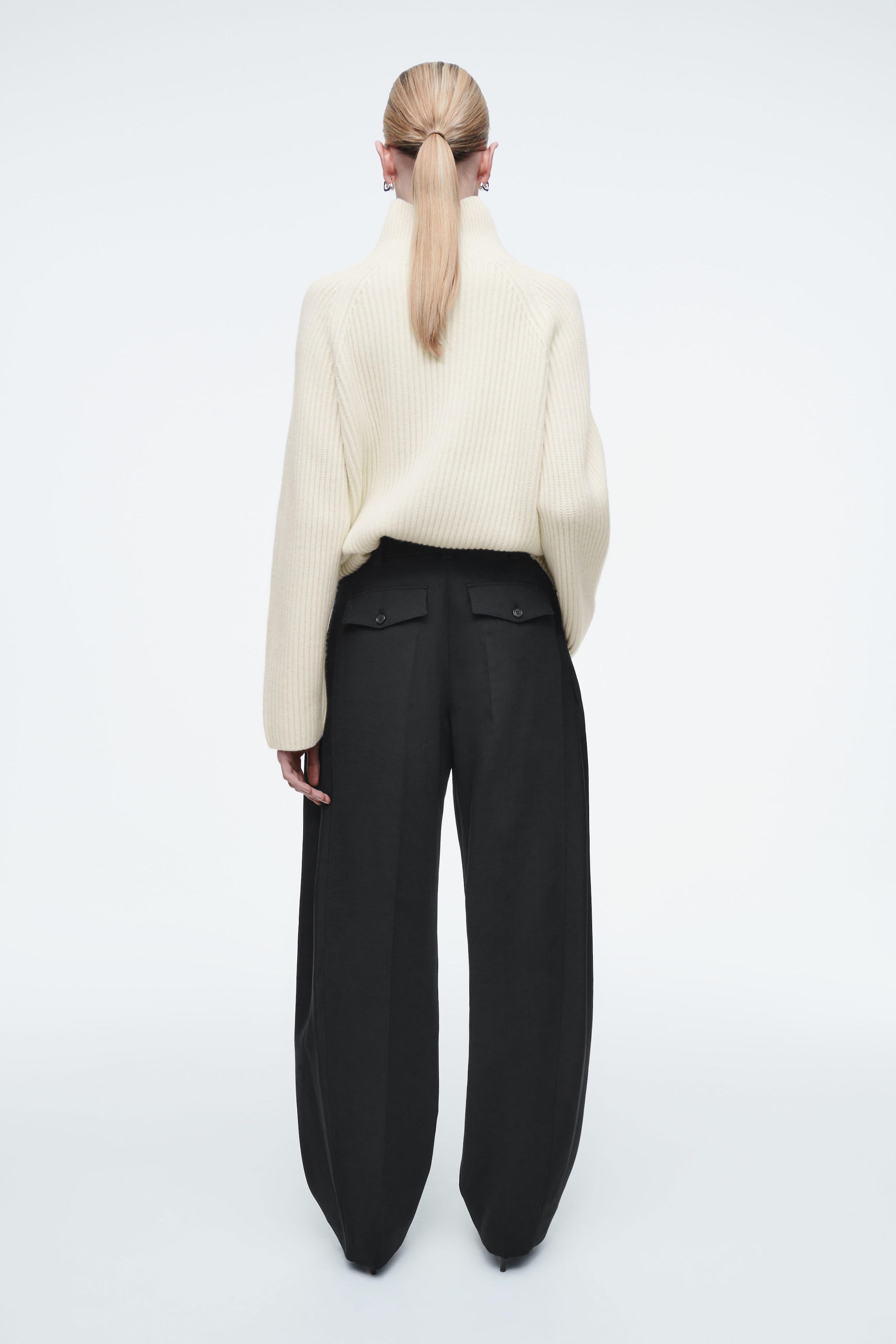 PANTALON BARREL EN LAINE MÉLANGÉE