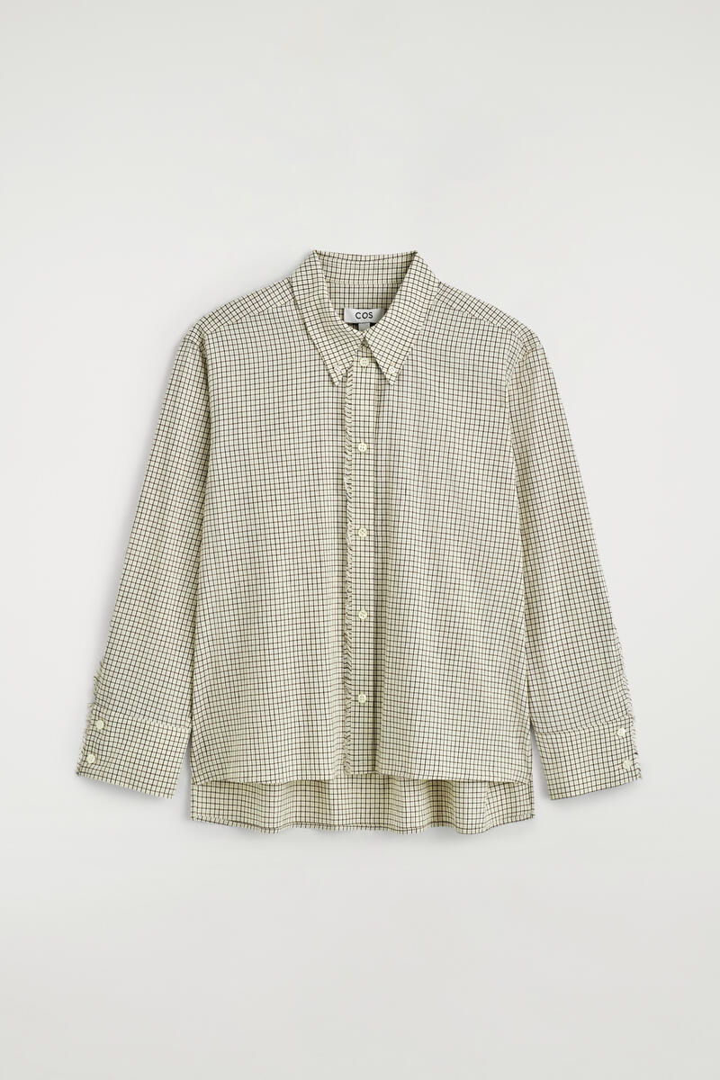 Fringed Checked Linen-Cotton Shirt in Beige