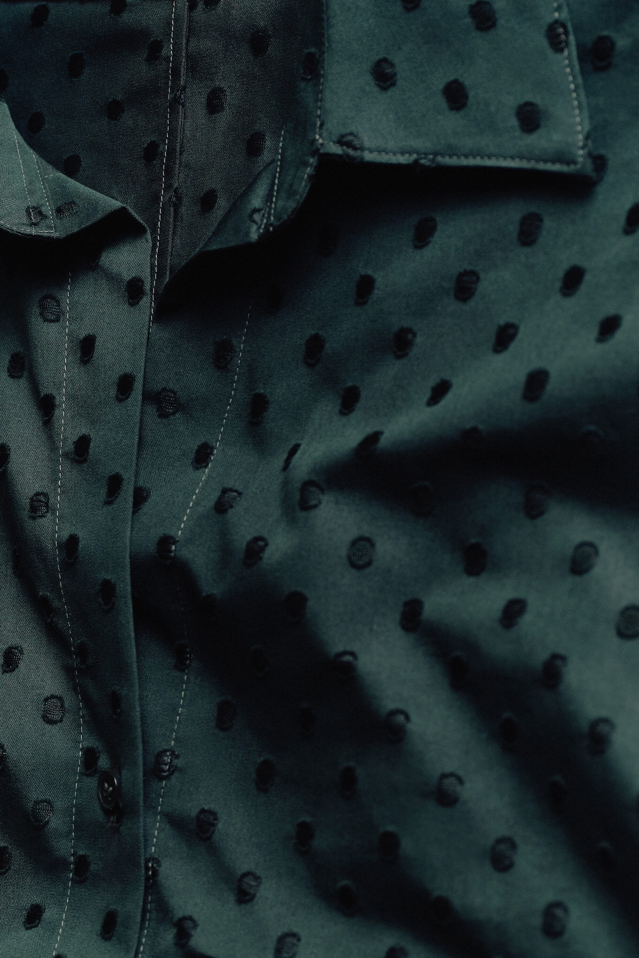 POLKA-DOT COTTON-JACQUARD SHIRT DRESS — DARK GREEN / POLKA DOT