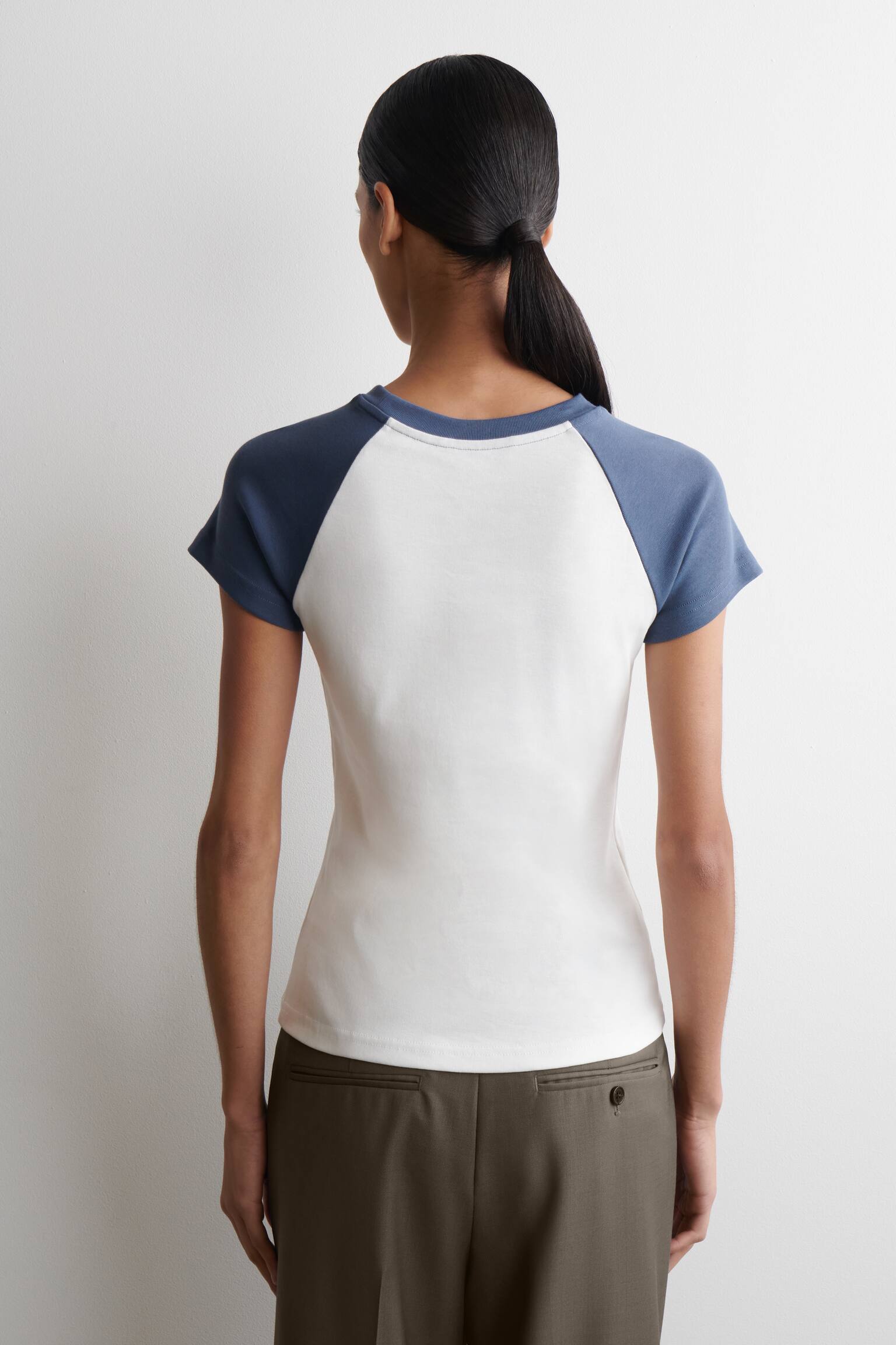 T-SHIRT SLIM IN COTONE - BIANCO / BLU - 4