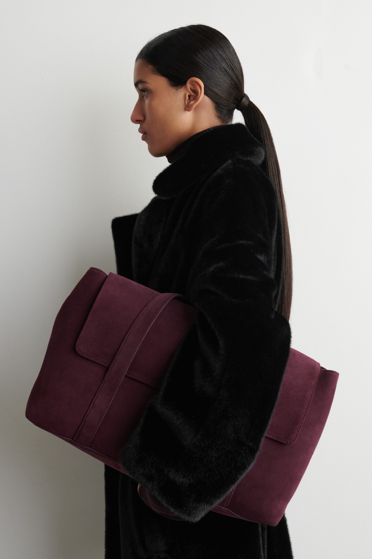 EASEL TOTE BAG - SPLIT SUEDE — BORDEAUX