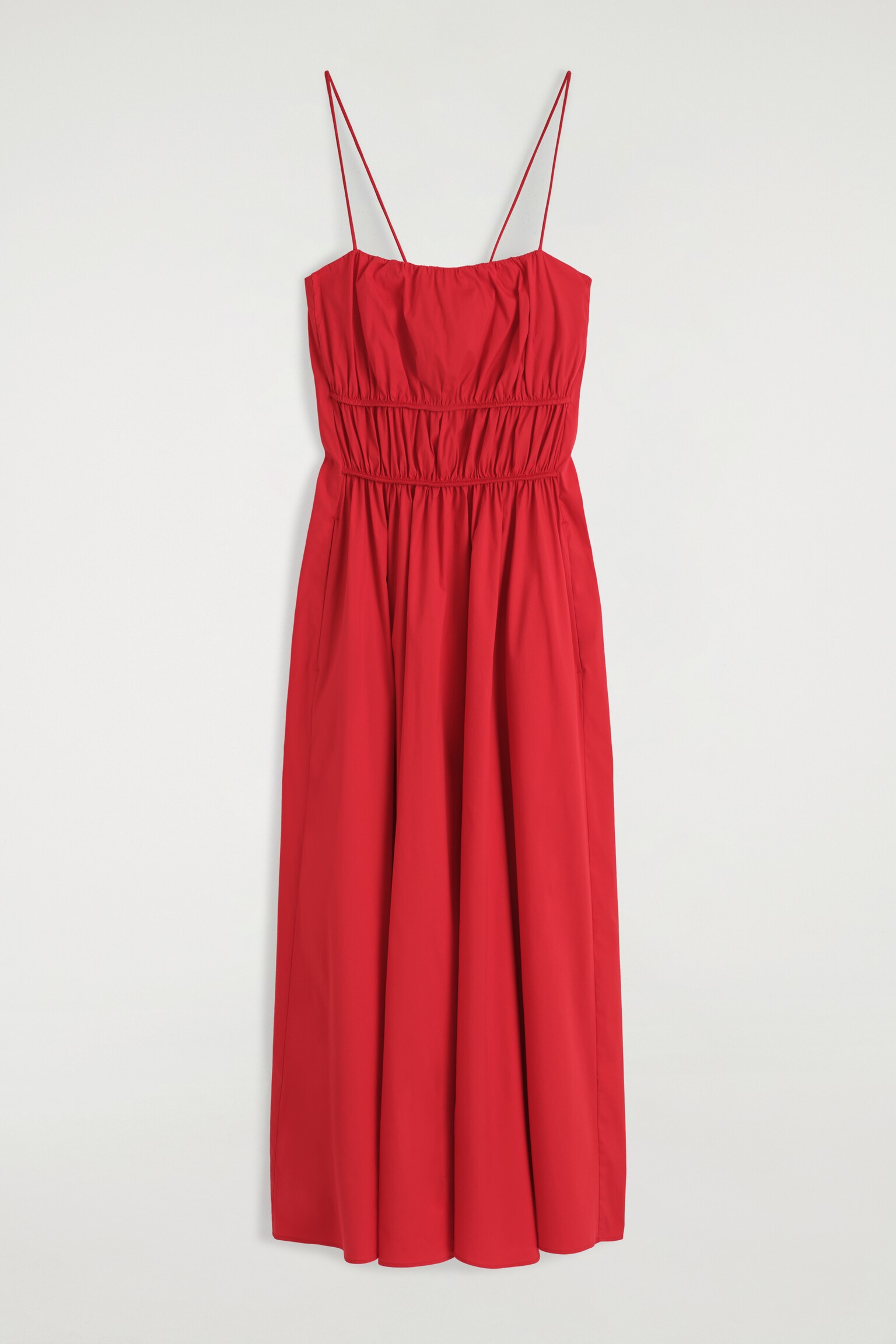GATHERED COTTON MIDI DRESS - RED/PINK/BLACK - 2