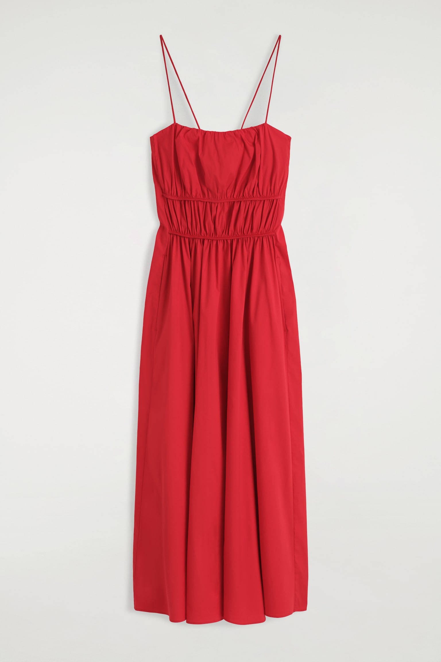 MIDIKLEID AUS BAUMWOLLE MIT RAFFUNGEN - Rot - 2