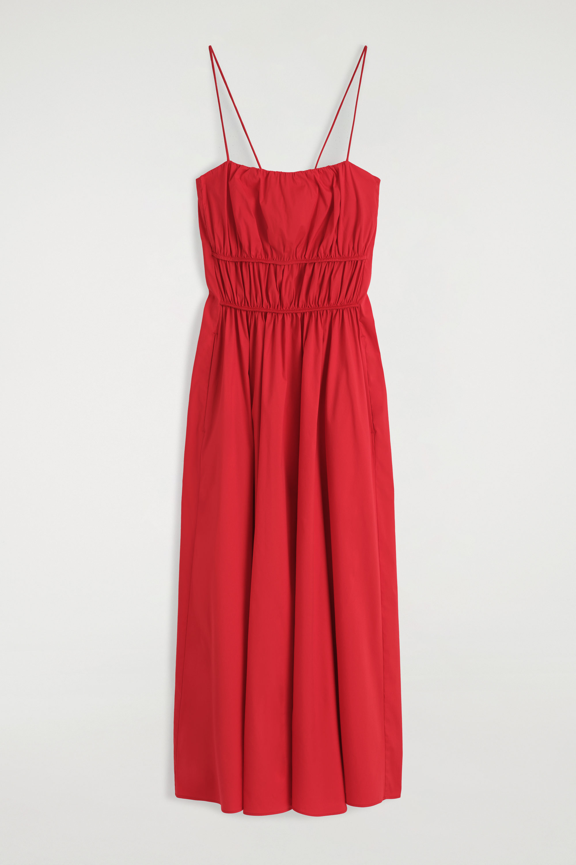 GATHERED COTTON MIDI DRESS - RED | COS US