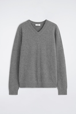 PURE CASHMERE V-NECK SWEATER — GRAY MÉLANGE 7