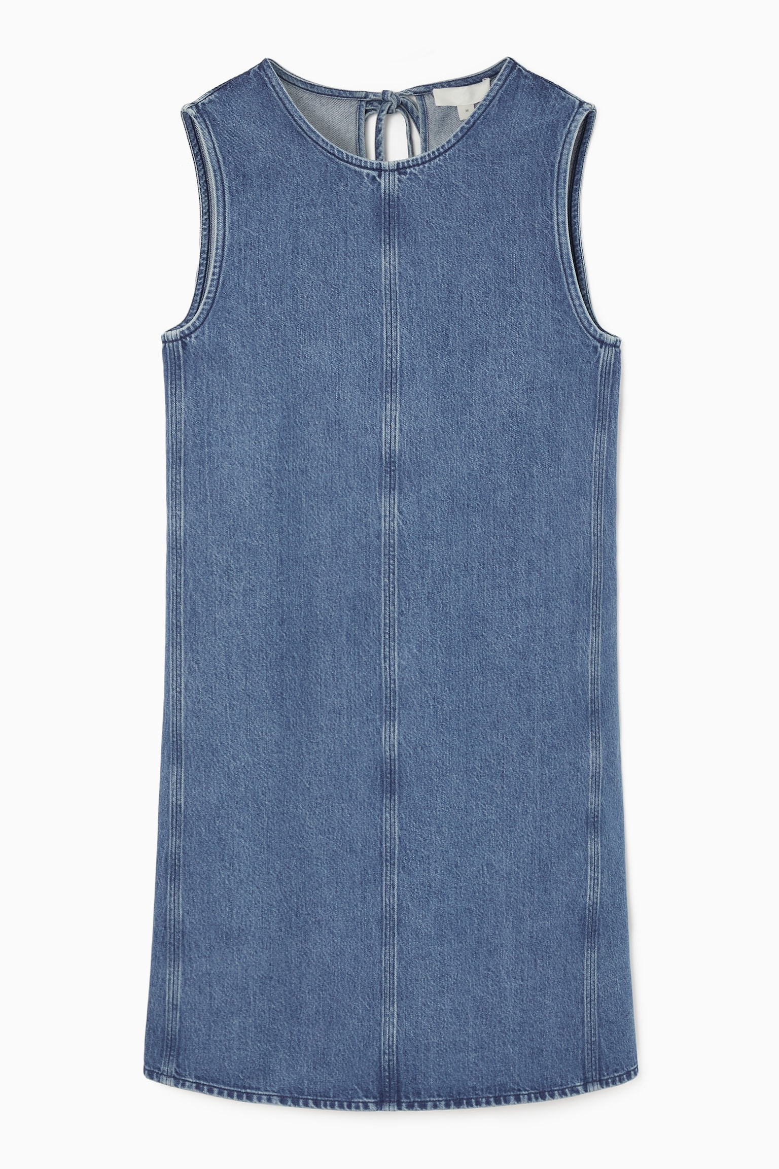 PANELED DENIM SHIFT DRESS - BLUE/WHITE