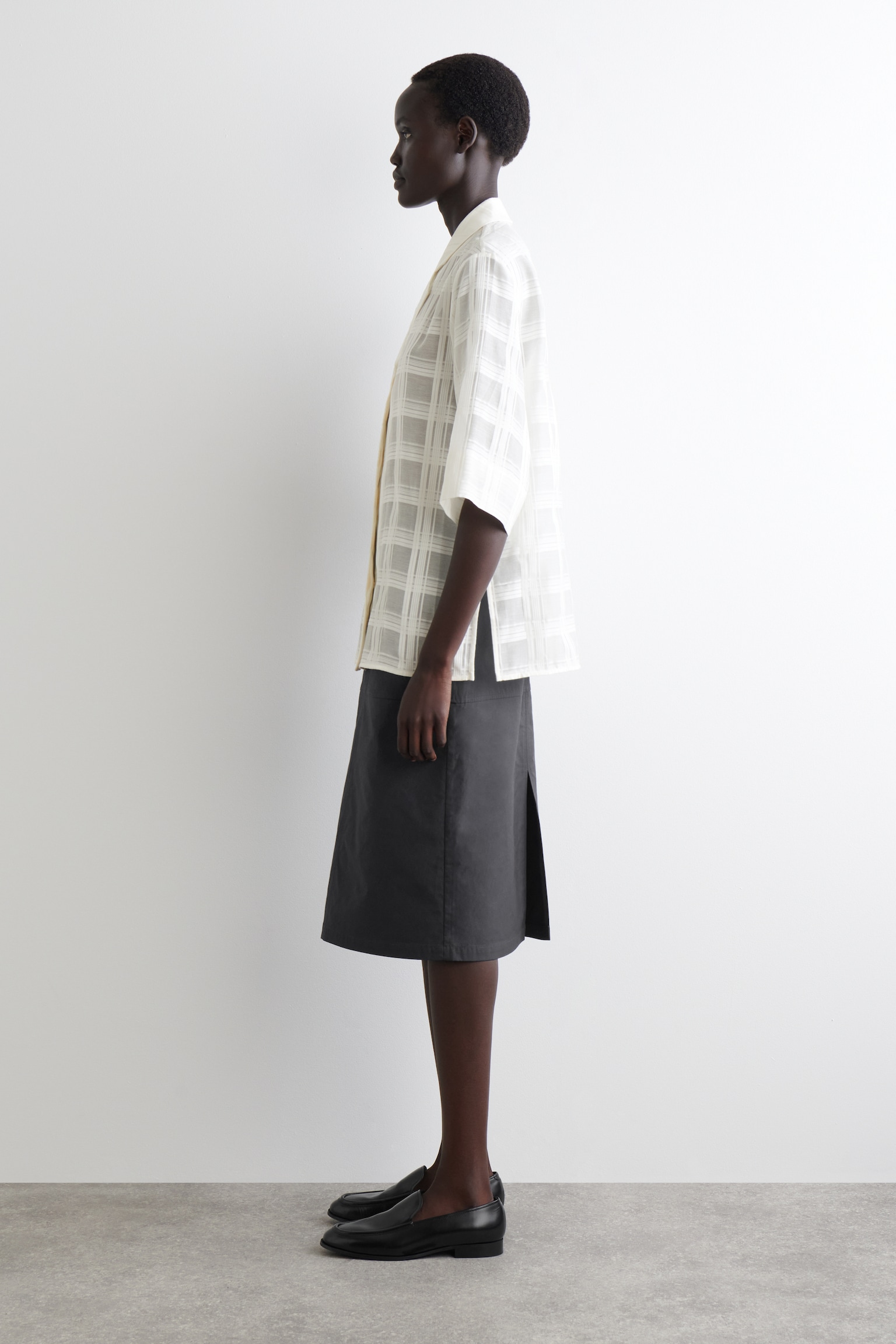 CHEMISE RESORT DIAPHANE À CARREAUX - BLANC/BRUN FONCÉ - 4