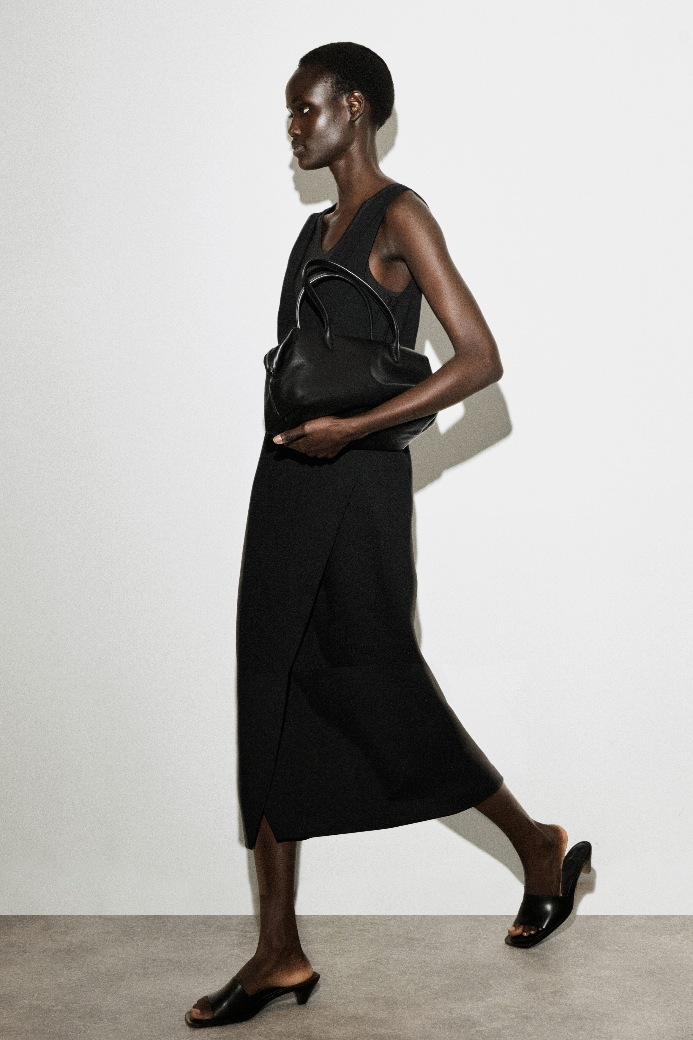 V-NECK WRAPPED MIDI DRESS - BLACK | COS