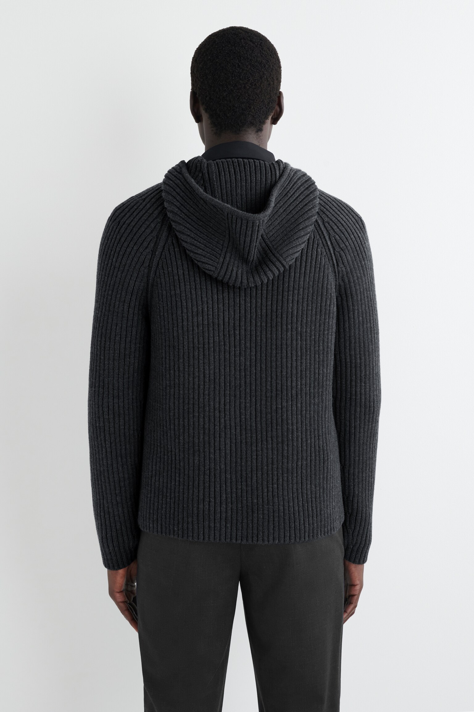 SWEAT À CAPUCHE ÉPAIS EN MAILLE DE COTON ET LAINE - GRIS ANTHRACITE CHINÉ - 8