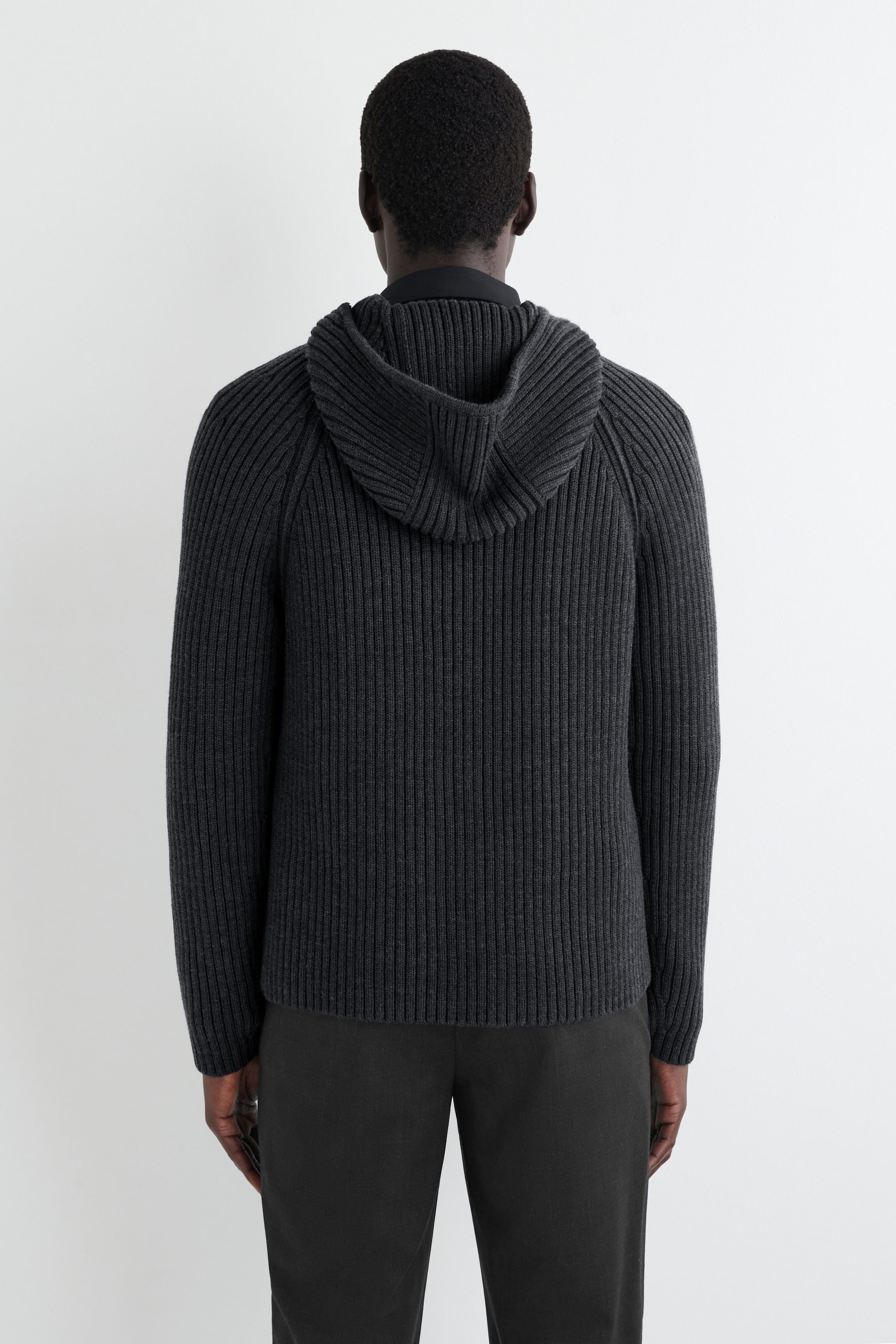 CHUNKY RIBBED WOOL-COTTON HOODIE