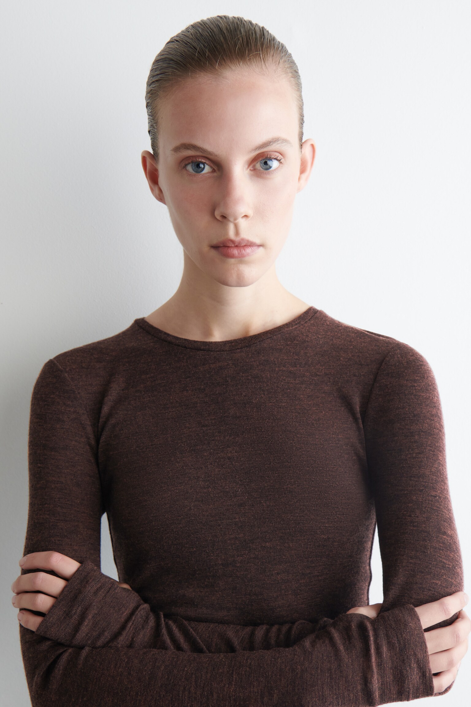 HAUT SLIM EN LAINE MÉRINOS - BRUN FONCÉ CHINÉ/BLEU MARINE/VERT FONCÉ/GRIS / MOUCHETÉ/TAUPE CHINÉ/ROUGE/CAMEL CHINÉ/GRIS ANTHRACITE CHINÉ - 3