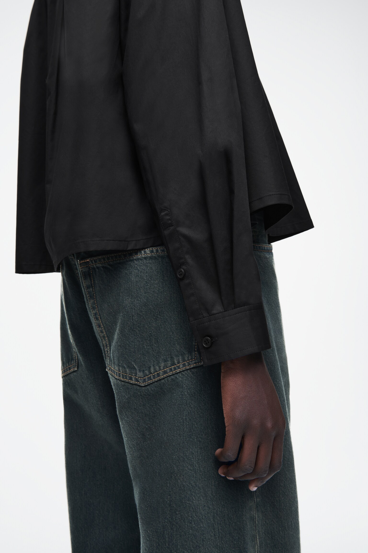 CHEMISE DÉCONTRACTÉE ÉVASÉE EN COTON - BLACK/BLEU CIEL - 4
