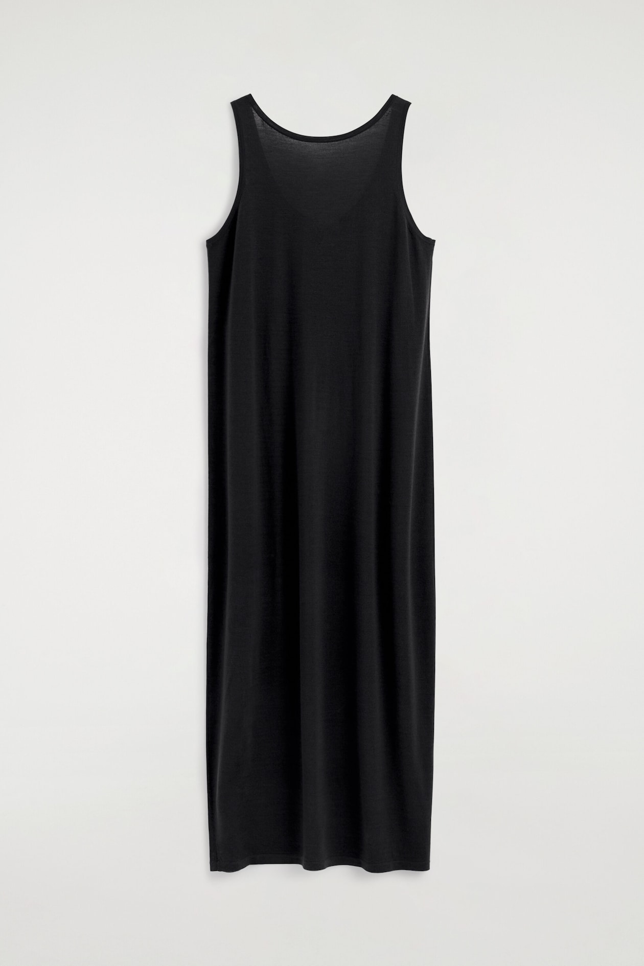 ROUNDED MERINO WOOL MAXI DRESS — BLACK