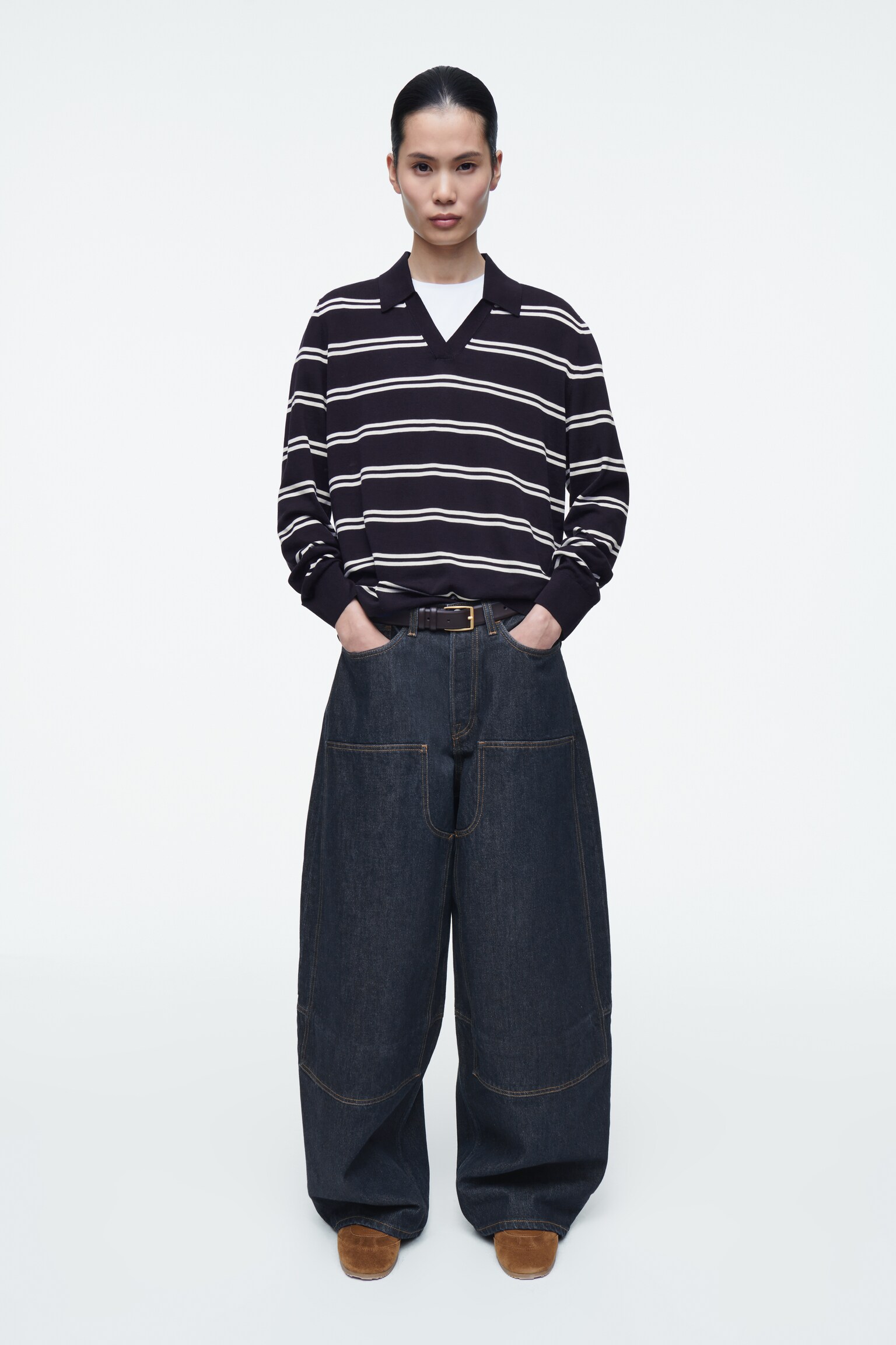 POLO EN MAILLE DE SOIE - BLEU MARINE / RAYURES - 4