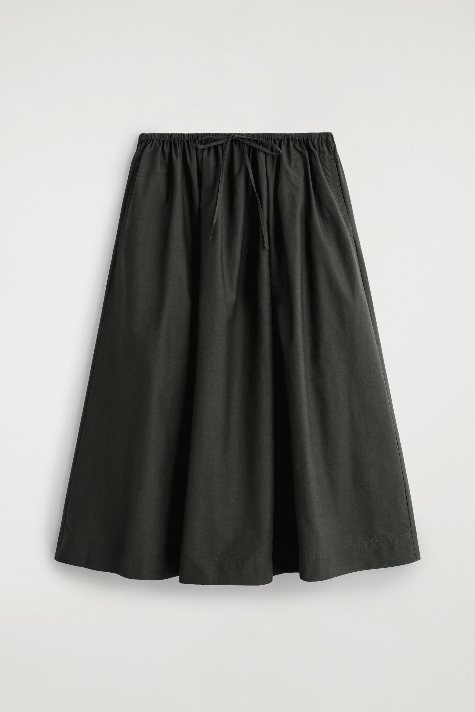 JUPE MIDI EN COTON À TAILLE AJUSTABLE - VERT FONCÉ - 2