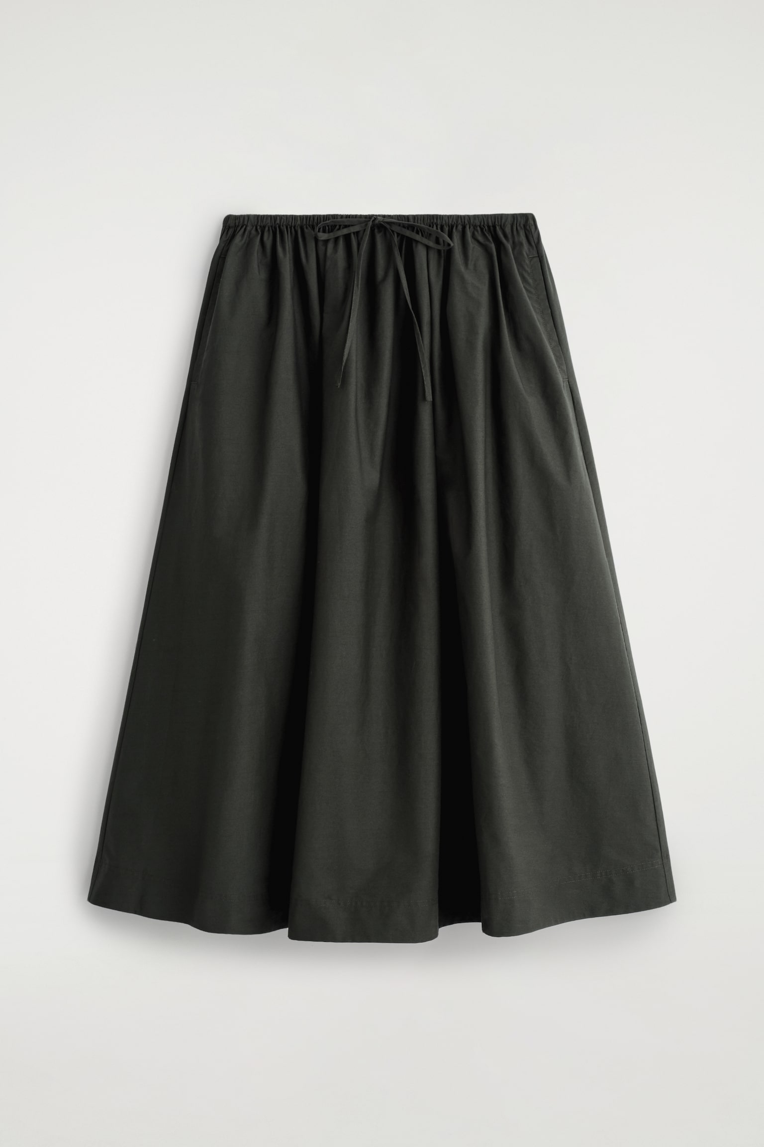 JUPE MIDI EN COTON À TAILLE AJUSTABLE - VERT FONCÉ - 2