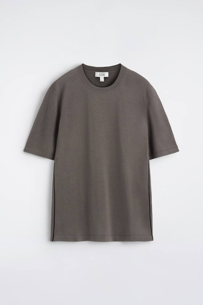 Zijde-katoenen T-shirt met contrasterende bies - BRUIN / ZWART/marineblauw / wit - 1