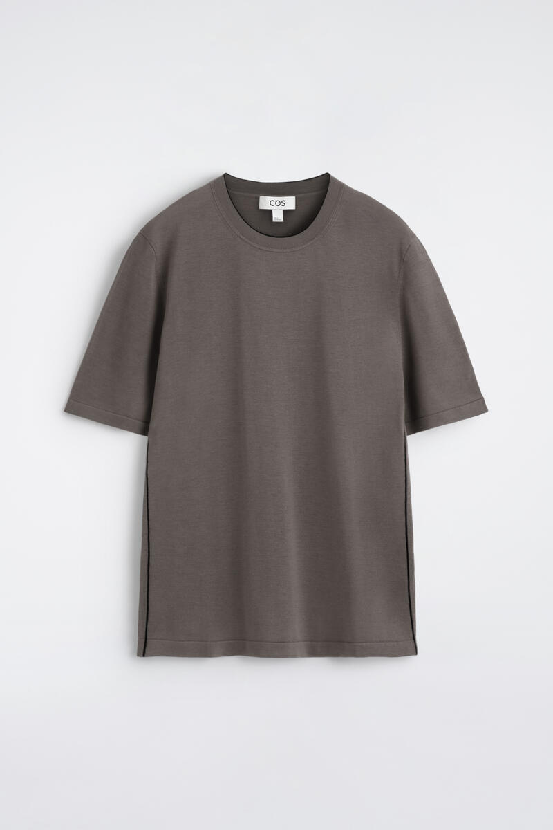 Contrast-Tipped Silk-Cotton T-Shirt in Brown