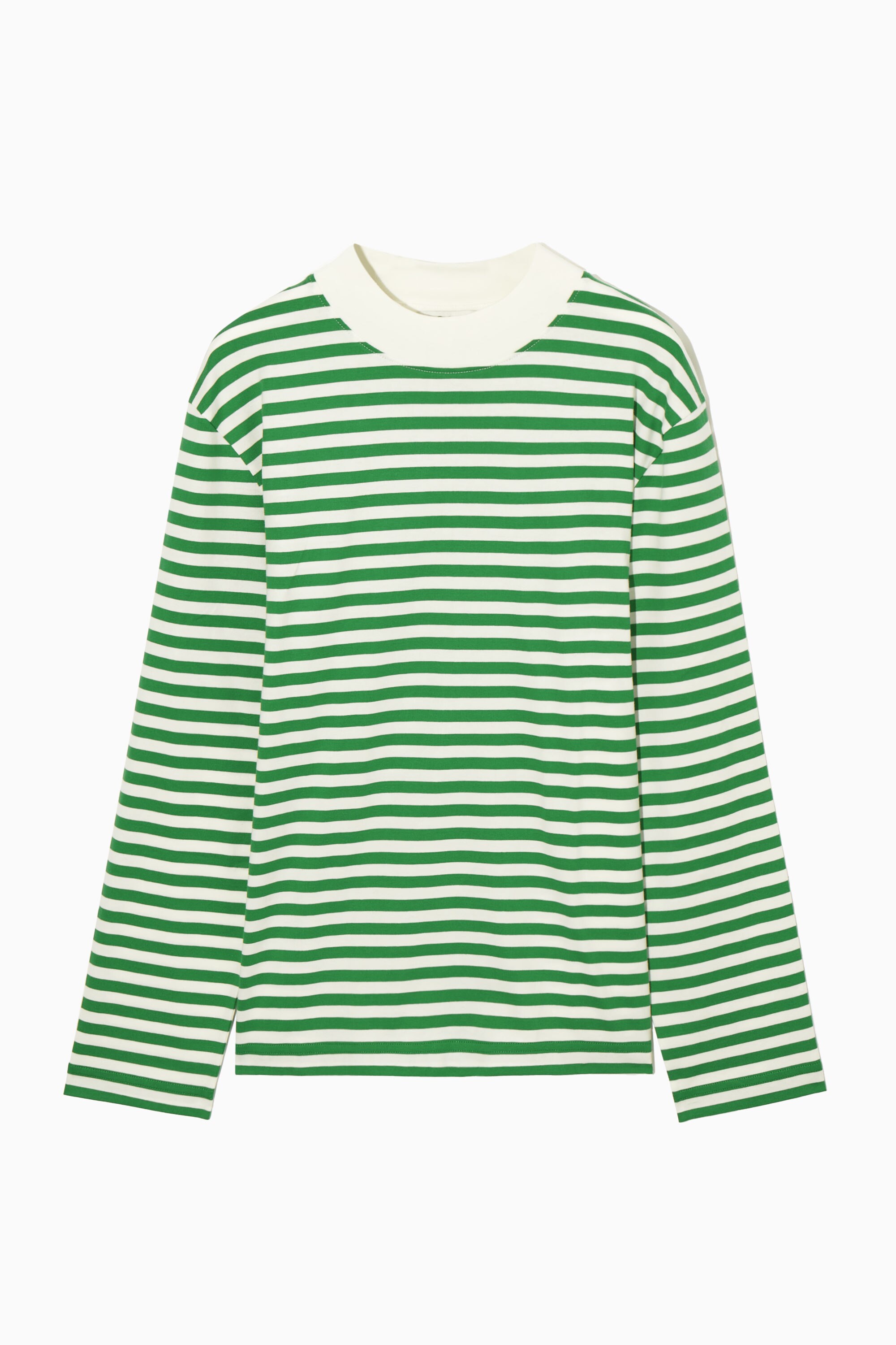 LONG-SLEEVED MOCK-NECK T-SHIRT - GREEN / STRIPED | COS