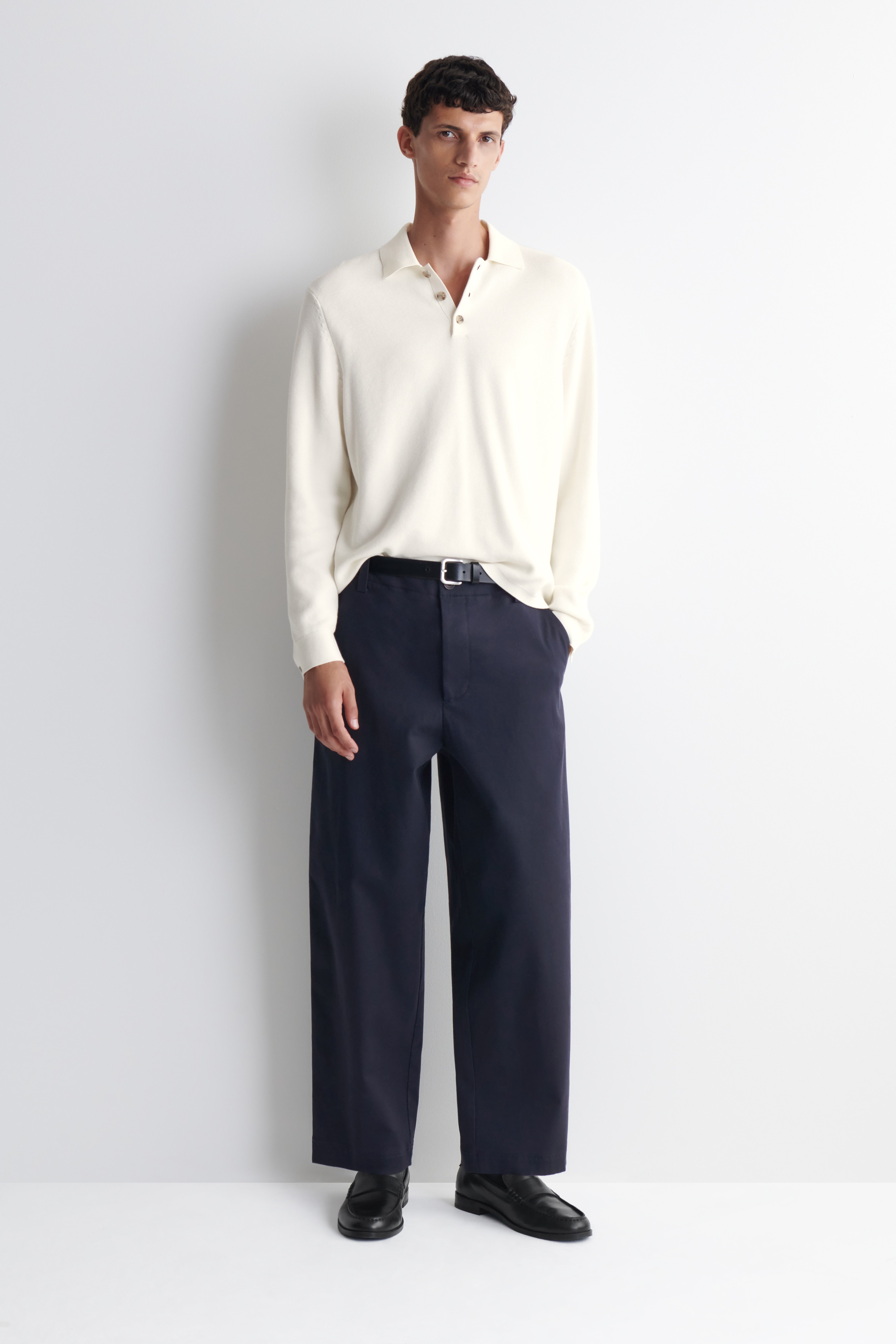PANTALONI A GAMBA DRITTA IN TWILL DI COTONE - BLU NAVY/BEIGE