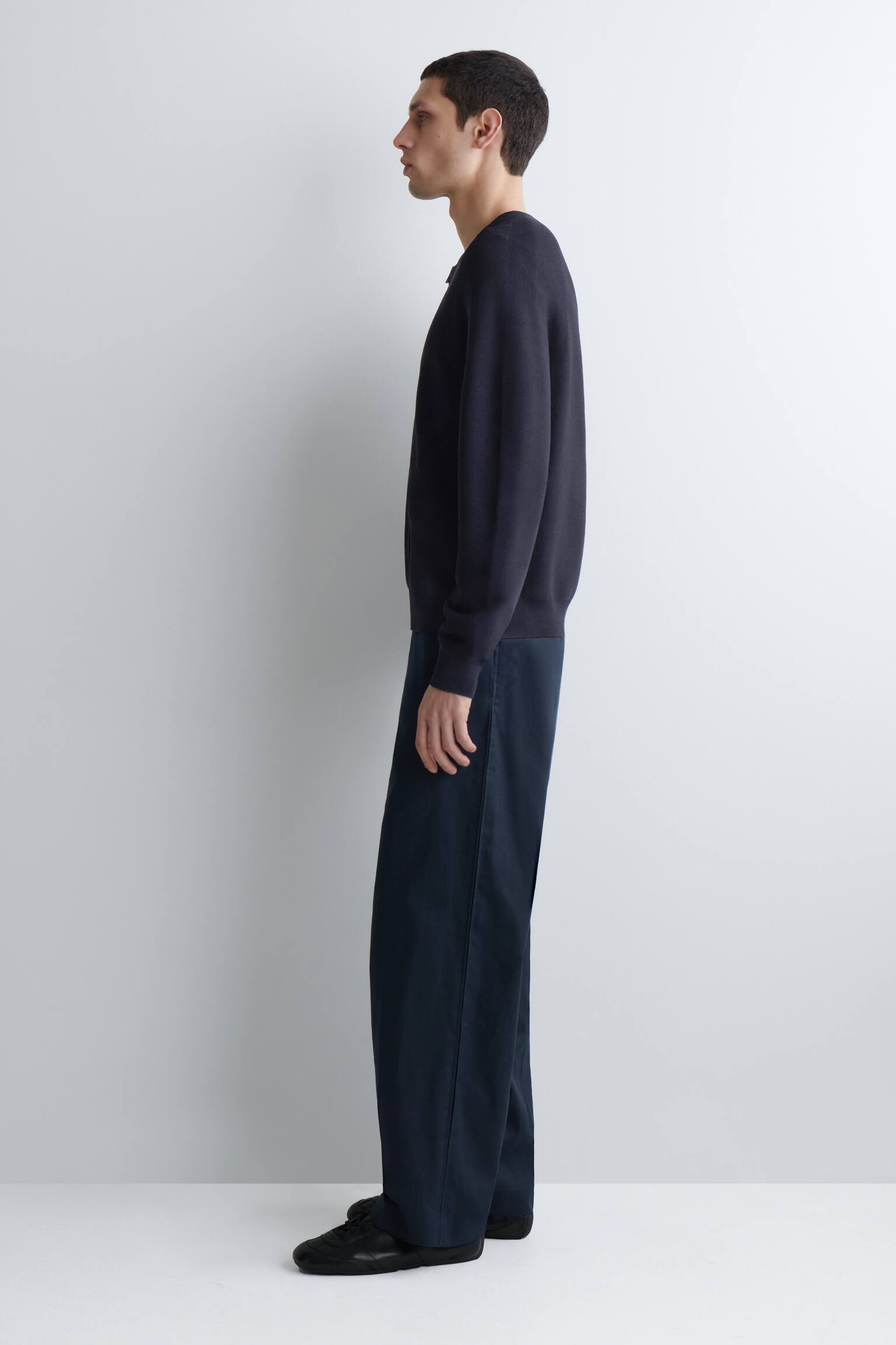 RACER-NECK KNITTED JACKET - כחול כהה - 7