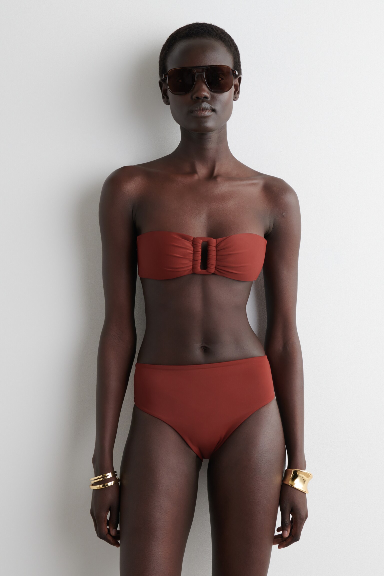 HIGH-WAISTED BIKINI BRIEFS - RUST RED/BLUE - 4