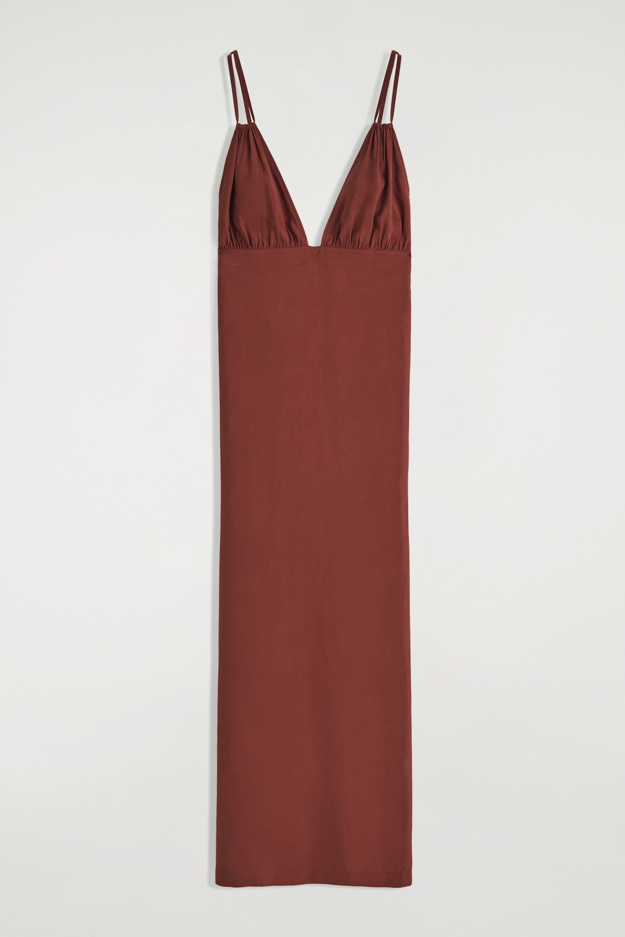 ROBE LONGUE FRONCÉE COL EN V - ROUGE PROFOND/NOIR DÉLAVÉ