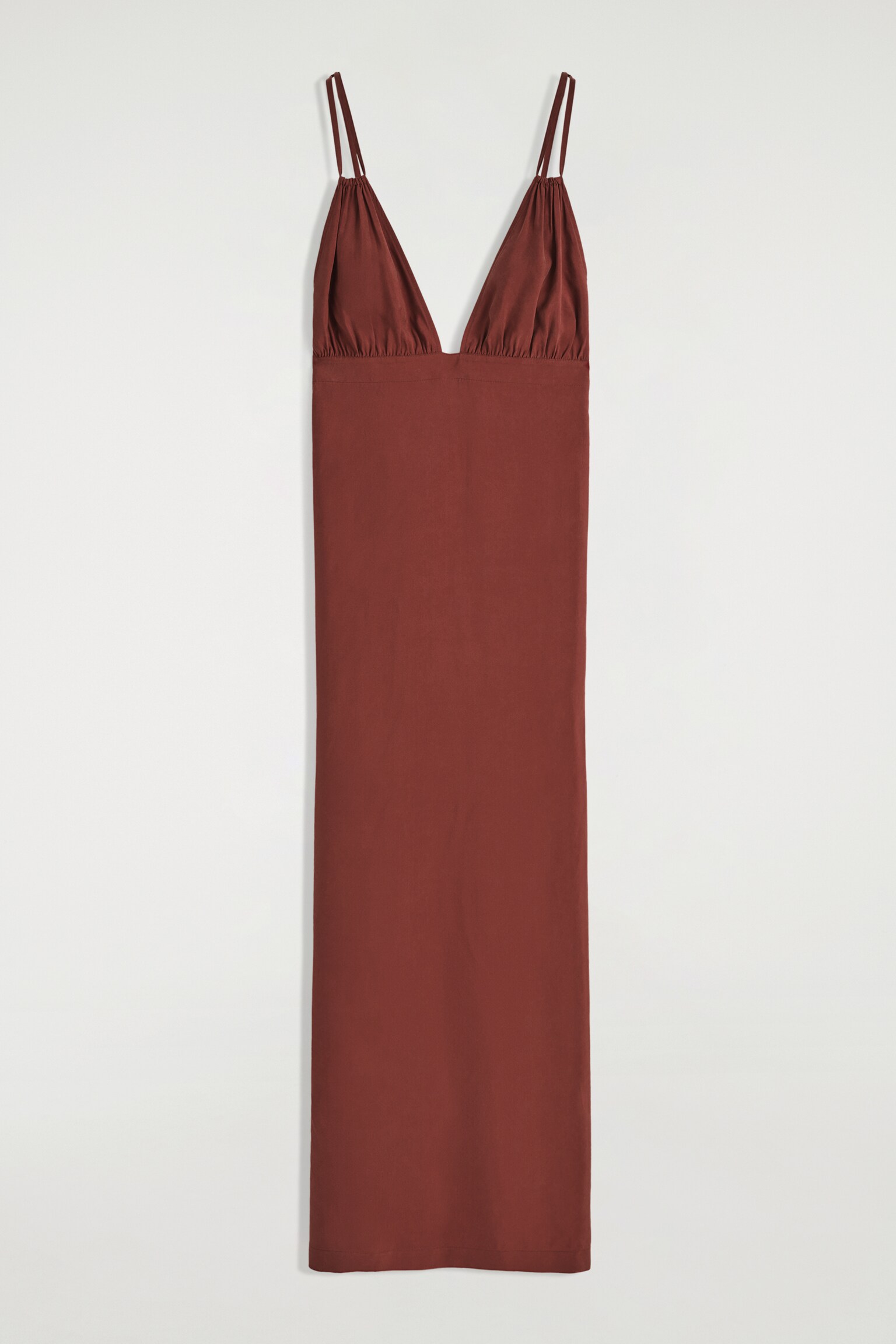 ABITO MAXI ARRICCIATO CON SCOLLO A V - ROSSO SCURO/NERO LAVATO - 2
