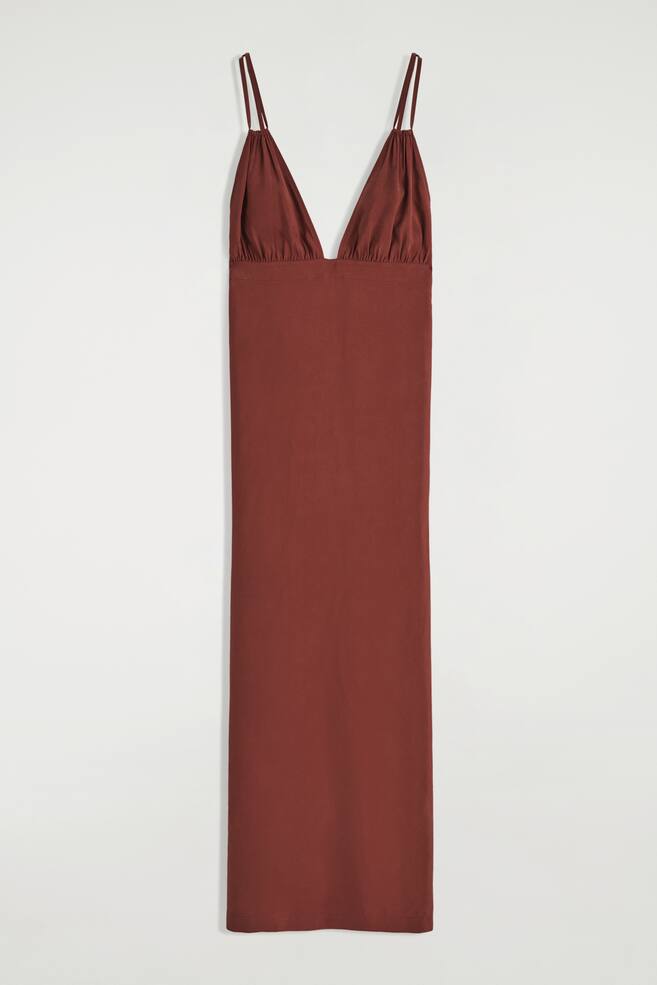 GATHERED V-NECK MAXI DRESS - DARK RED - 1