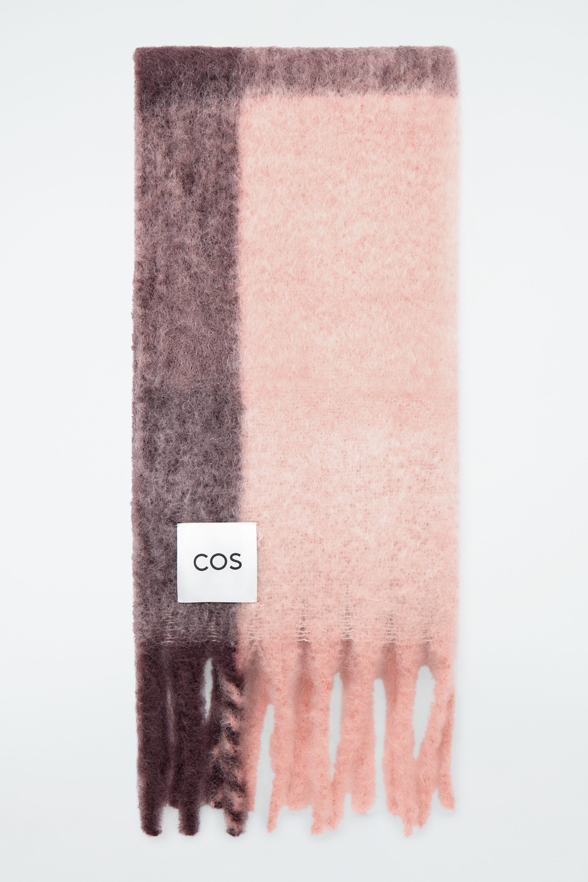 FRINGED BRUSHED-MOHAIR SCARF - PINK / BURGUNDY / CHECKED | COS