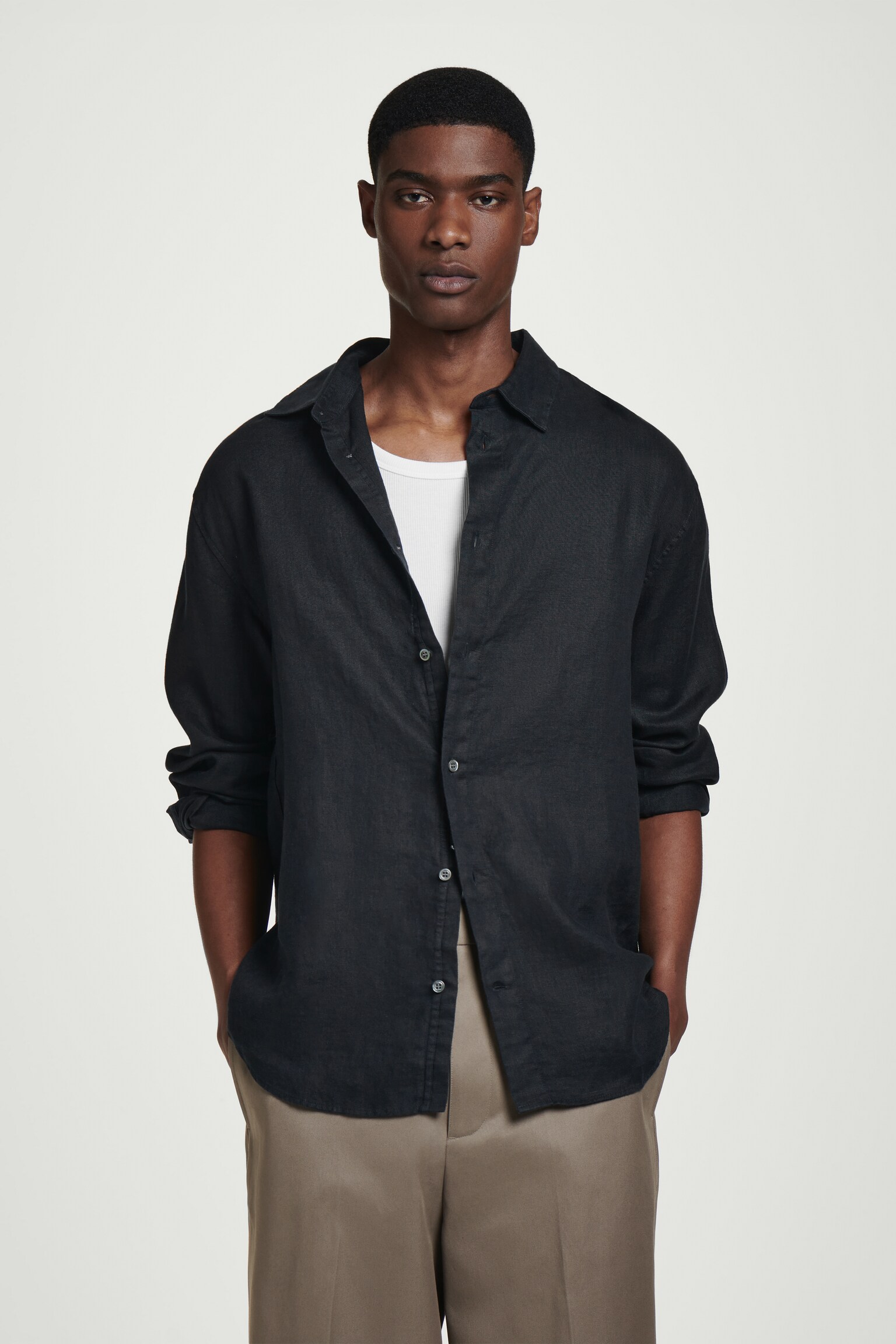 CAMISA DE LINO RELAXED FIT - AZUL MARINO/BEIGE/RAYAS/BLANCO/ALBARICOQUE / RAYAS/TOPO
