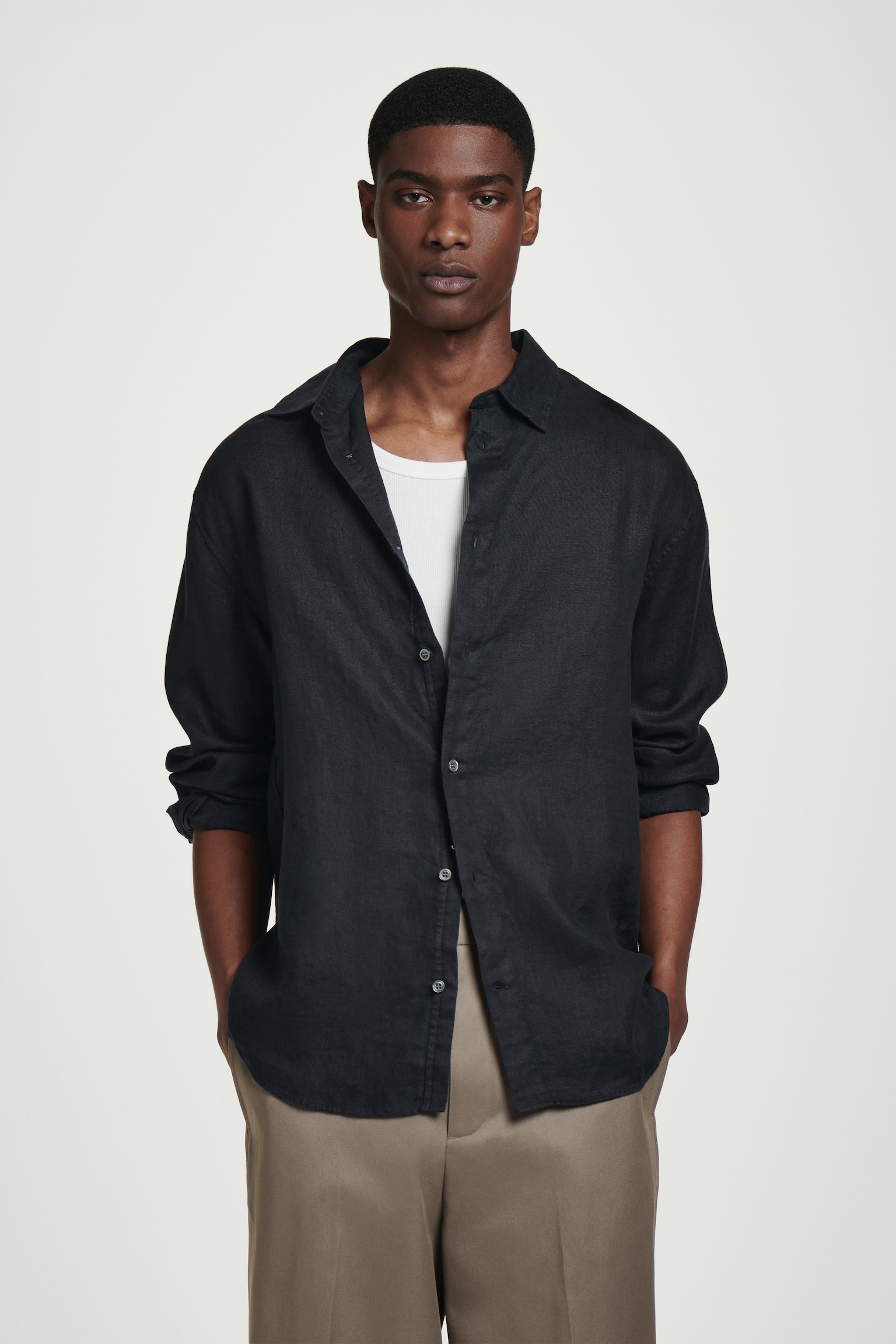 RELAXED LINEN SHIRT - NAVY/WHITE/BEIGE / STRIPED