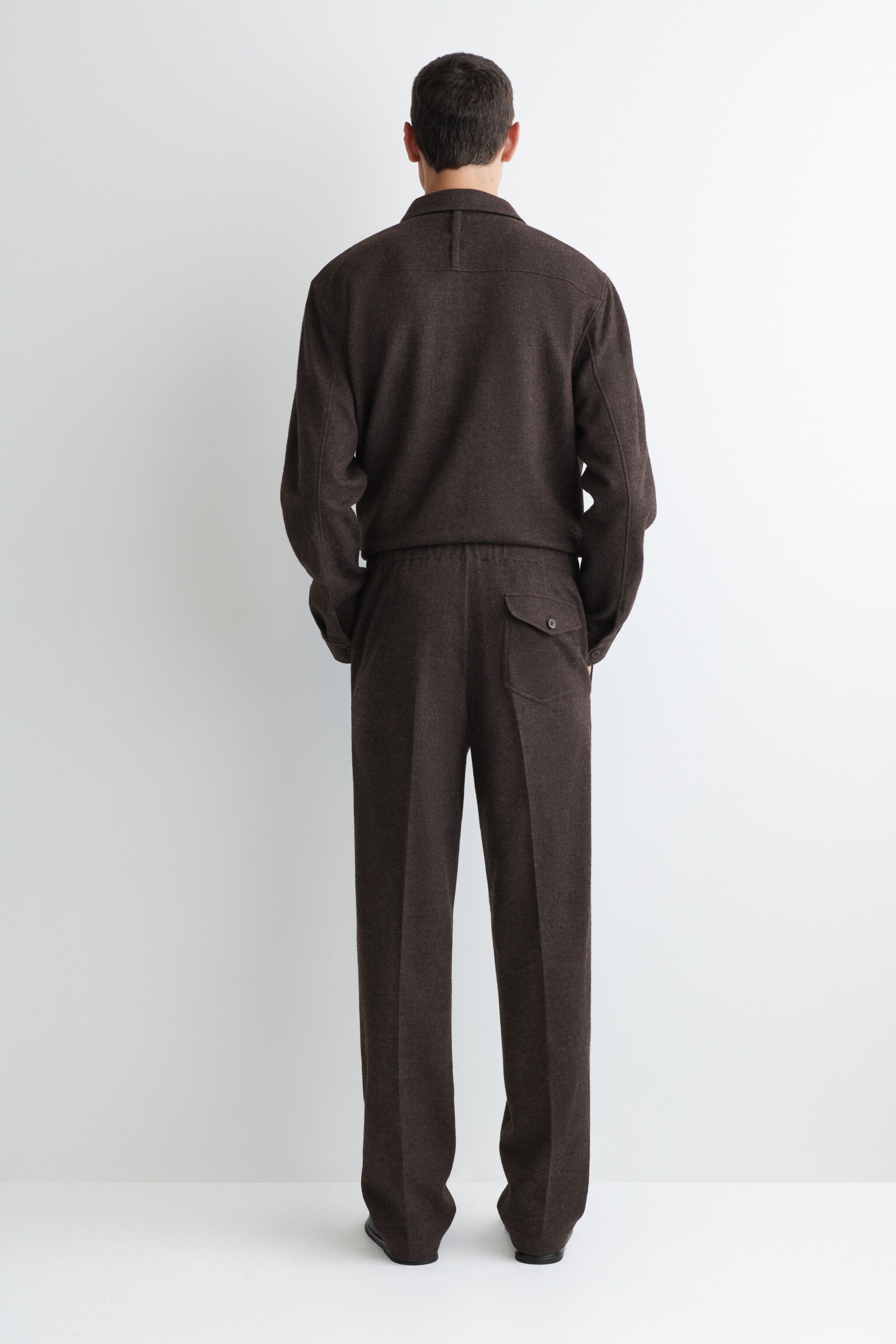 ELASTICATED BOILED-WOOL TROUSERS - DARK BROWN/DARK KHAKI/BLACK - 3