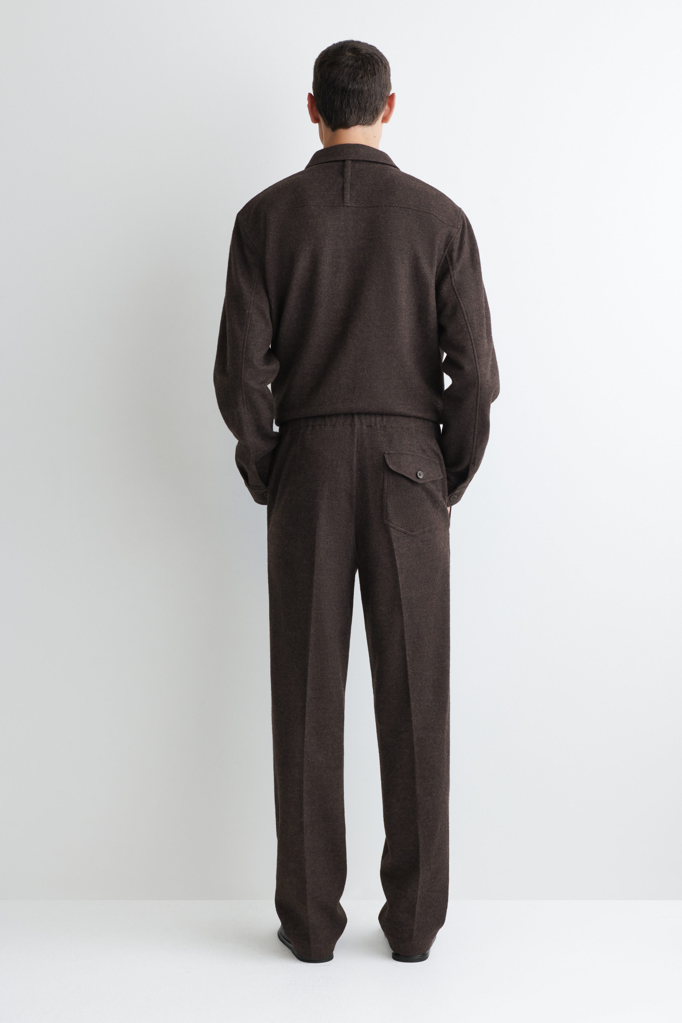 ELASTICATED BOILED-WOOL PANTS - DARK BROWN | COS