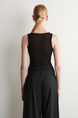 RIBBED SILK TANK TOP — BLACK 4