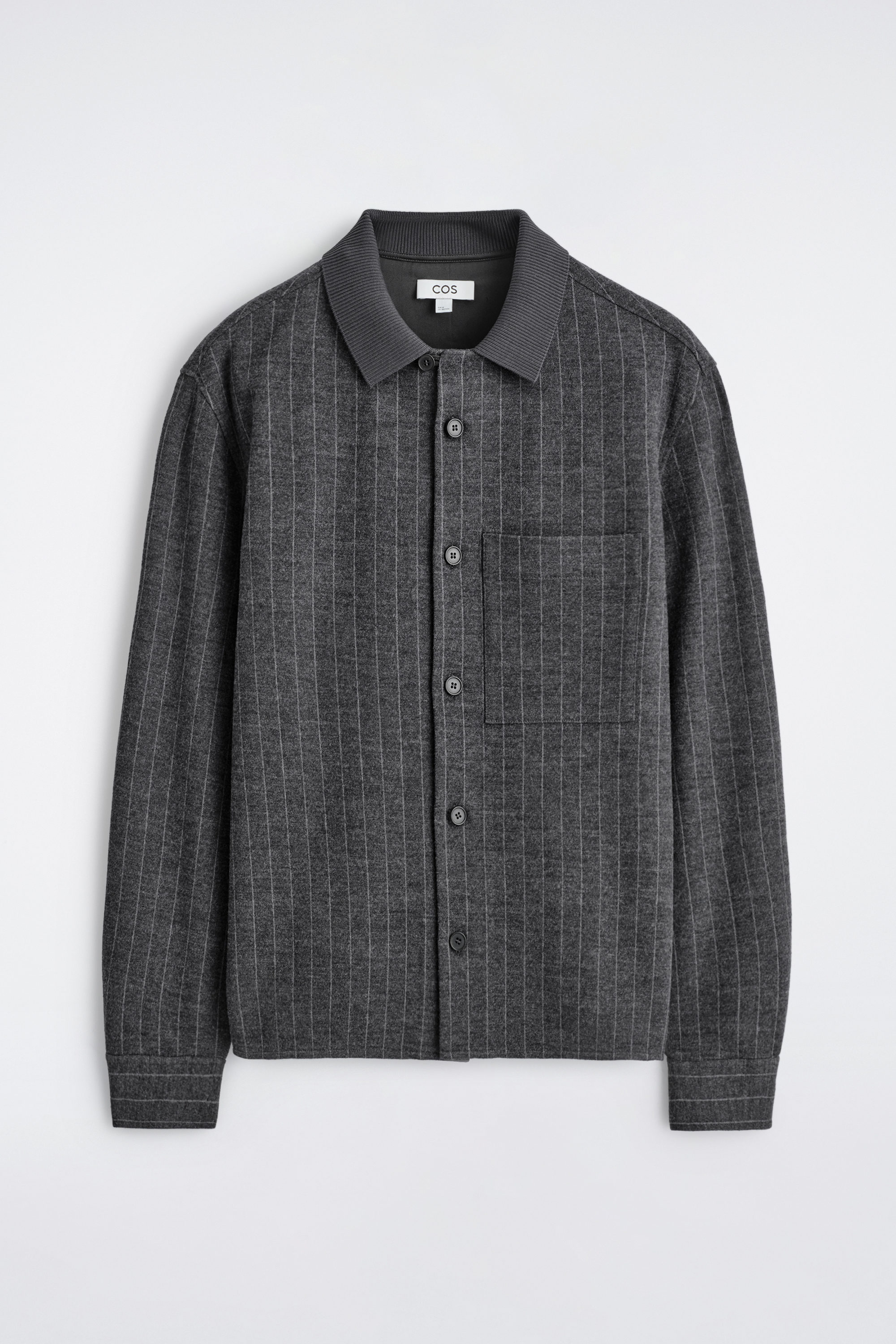 RELAXED PINSTRIPED WOOL-BLEND JERSEY SHIRT - GREY / PINSTRIPED